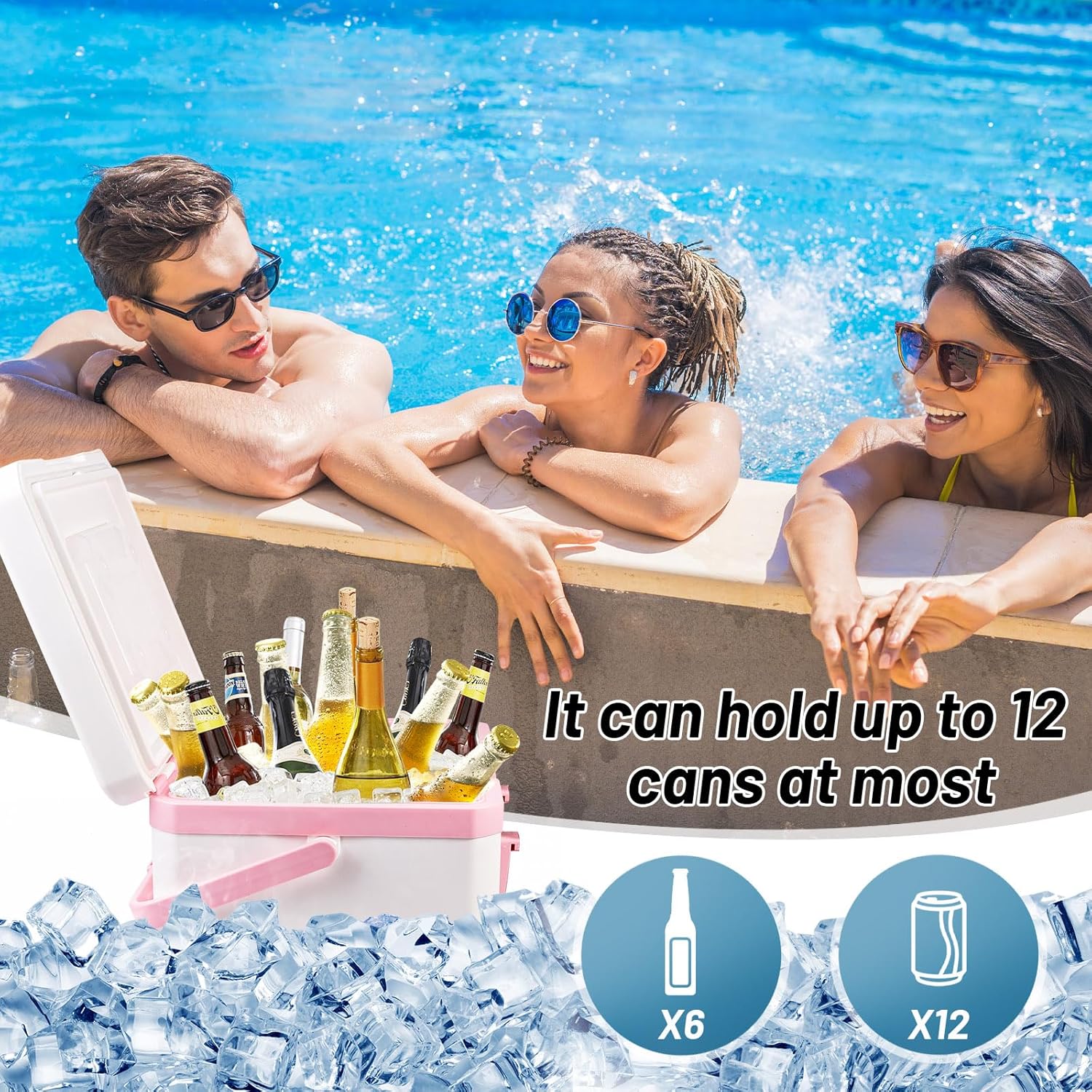 13L Pool Cooler, Insulated Hard Cooler with Handle & Hanging Bracket, Keeps Drinks Cold for 3 Days, Portable Poolside Drink Cooler for Above-Ground Pools, Camping, Fishing