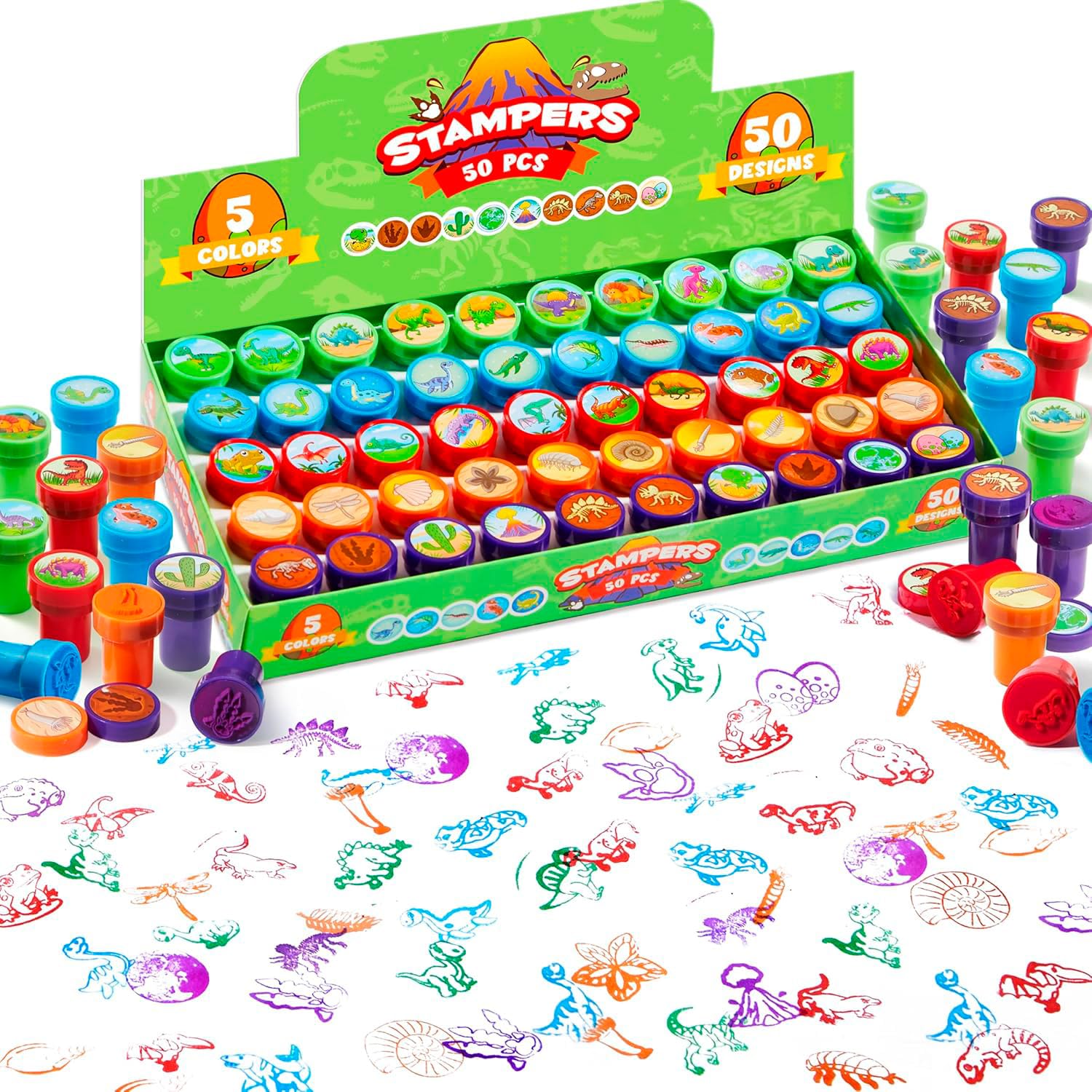 JOYIN 50PCS Dinosaur Stamps for Kids, 50 Different Designs, Fossils, Sea Dinosaurs, Stamps for Dinosaur Party Favor Bags, Classroom Prizes Stuffers, Treasure Box Toys, Birthday Gift