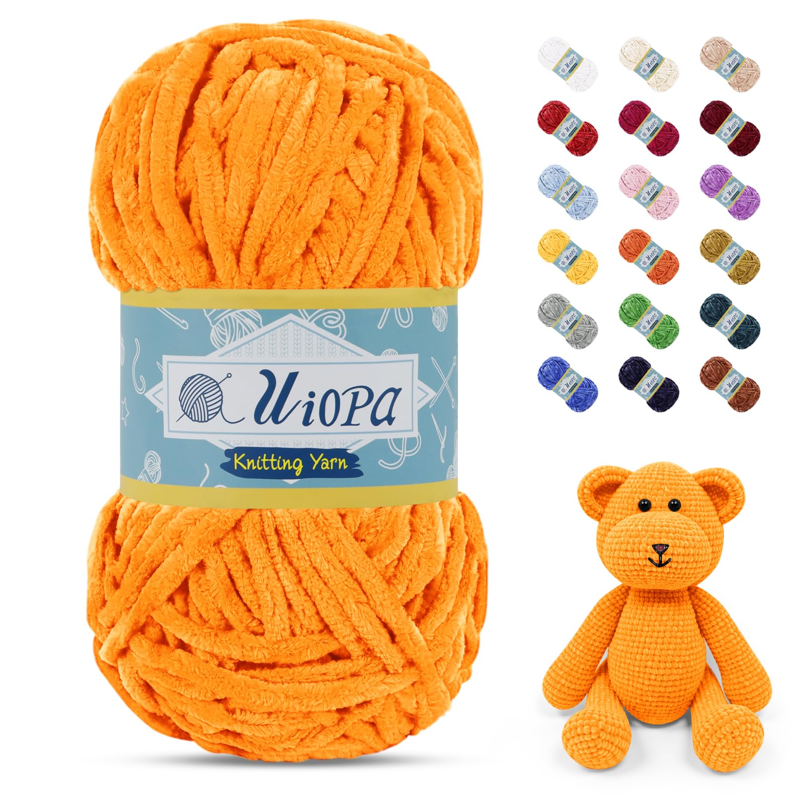 Uiopa 100g/80m Chunky Chenille Yarn, Plush Velvet Yarn Thick Chenille Wool, Lemon Yellow Fluffy Crochet Chunky Wool for Amigurumi Blankets Clothes DIY Crafts — image 1