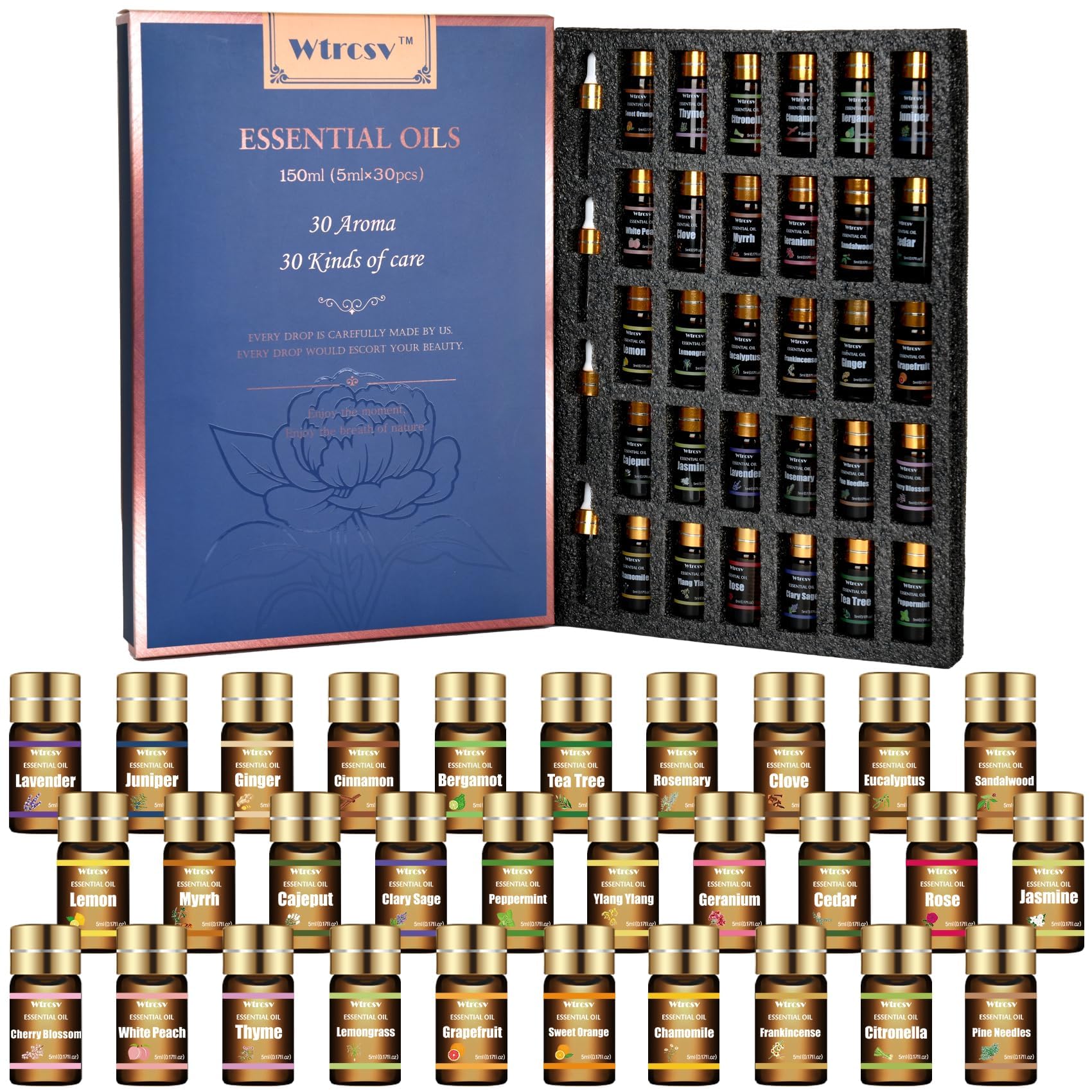 Essential Oils Set-Essential Oils-Perfect for Diffuser, Humidifier,Aromatherapy, Massage,Soap Making,Skin & Hair Care,30x5 ml