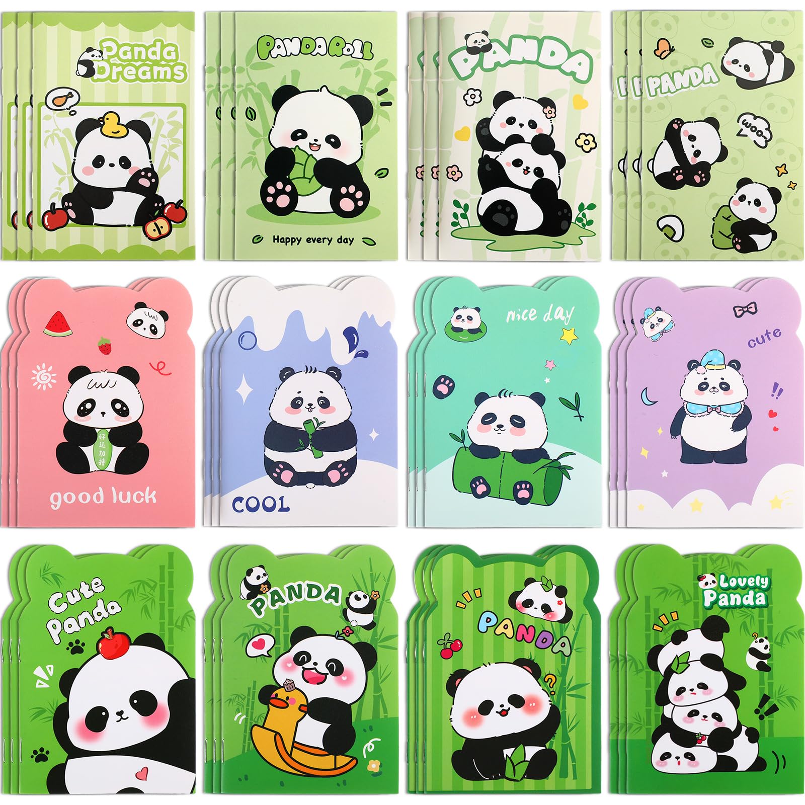 Wovnet 36 Packs Panda Mini Notebooks Party Favors Small Cute Pocketbook Bulk Cartoon Cat Panda Themed for Christmas Gift