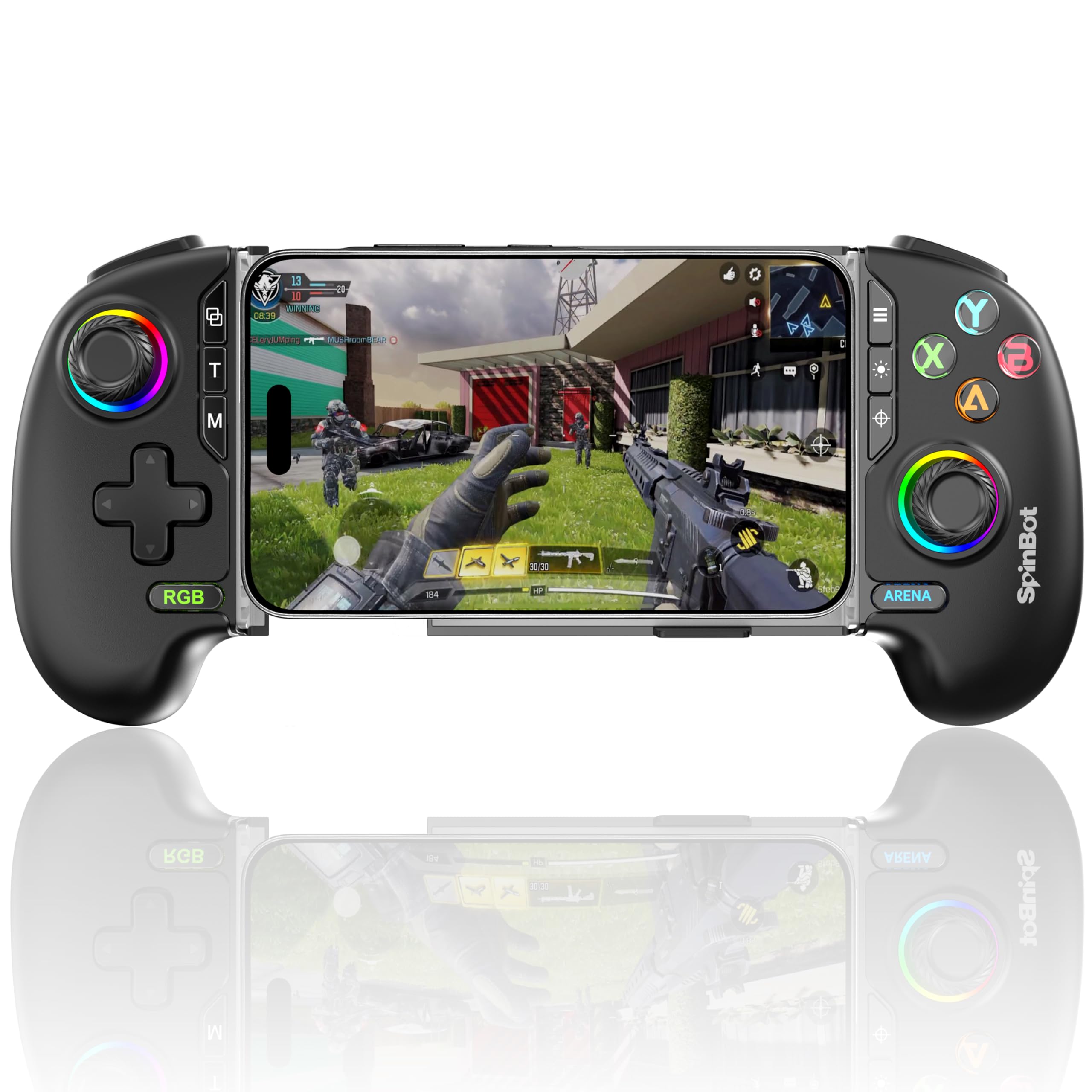 SpinBot Arcade Wireless Mobile Gamepad Controller for Android, iOS & Windows PC | Bluetooth v5.2 | Hall Effect Joysticks | RGB Lighting | Dual Vibration Motor (Black)-image-12