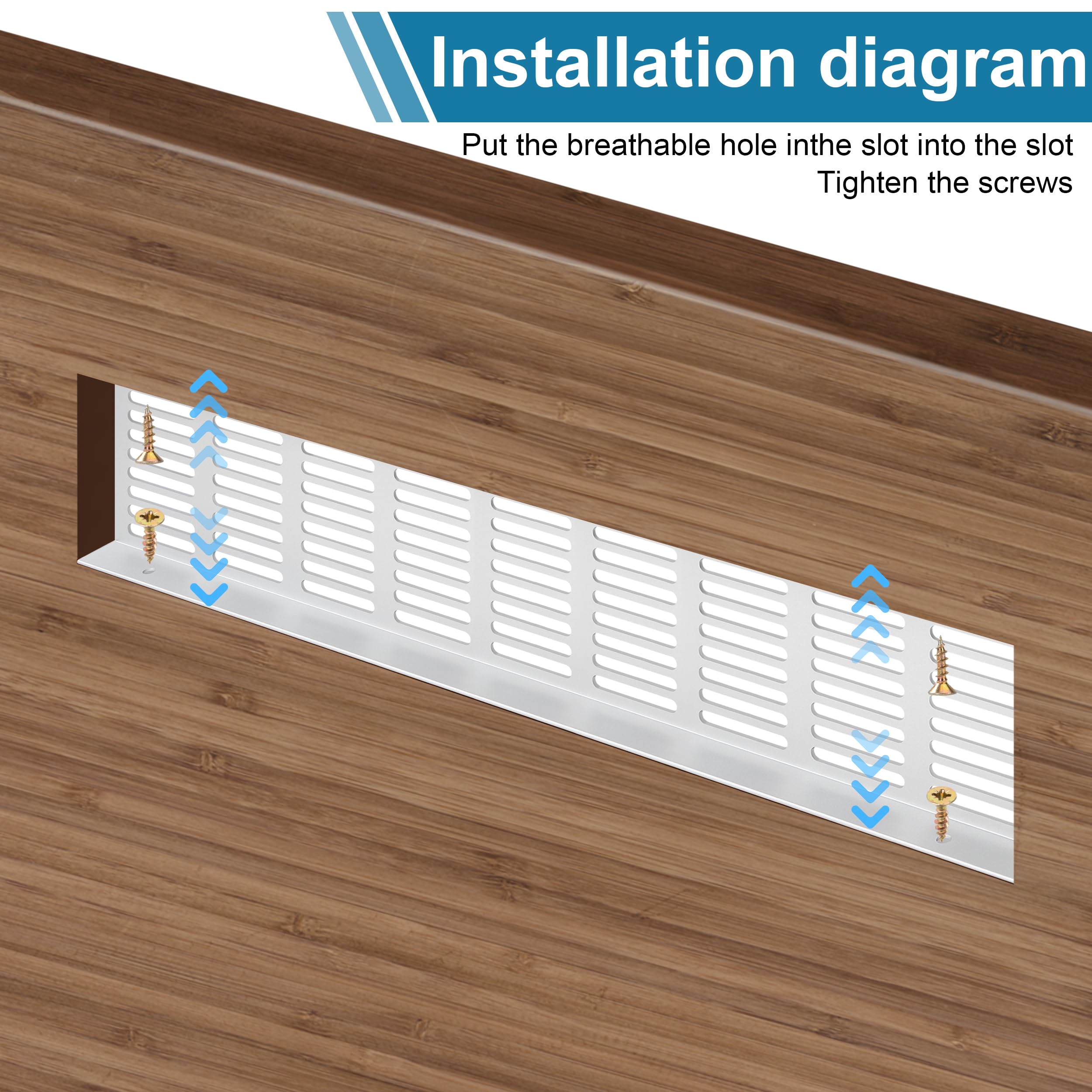 Rejilla de Ventilación, Aleación de Aluminio Negro Metalica Rectangular de 400 x 100mm con Tornillos para Armario Estufa Zapatos Gabinete Fregadero Cocina Baño (2 Piezas/Plata)