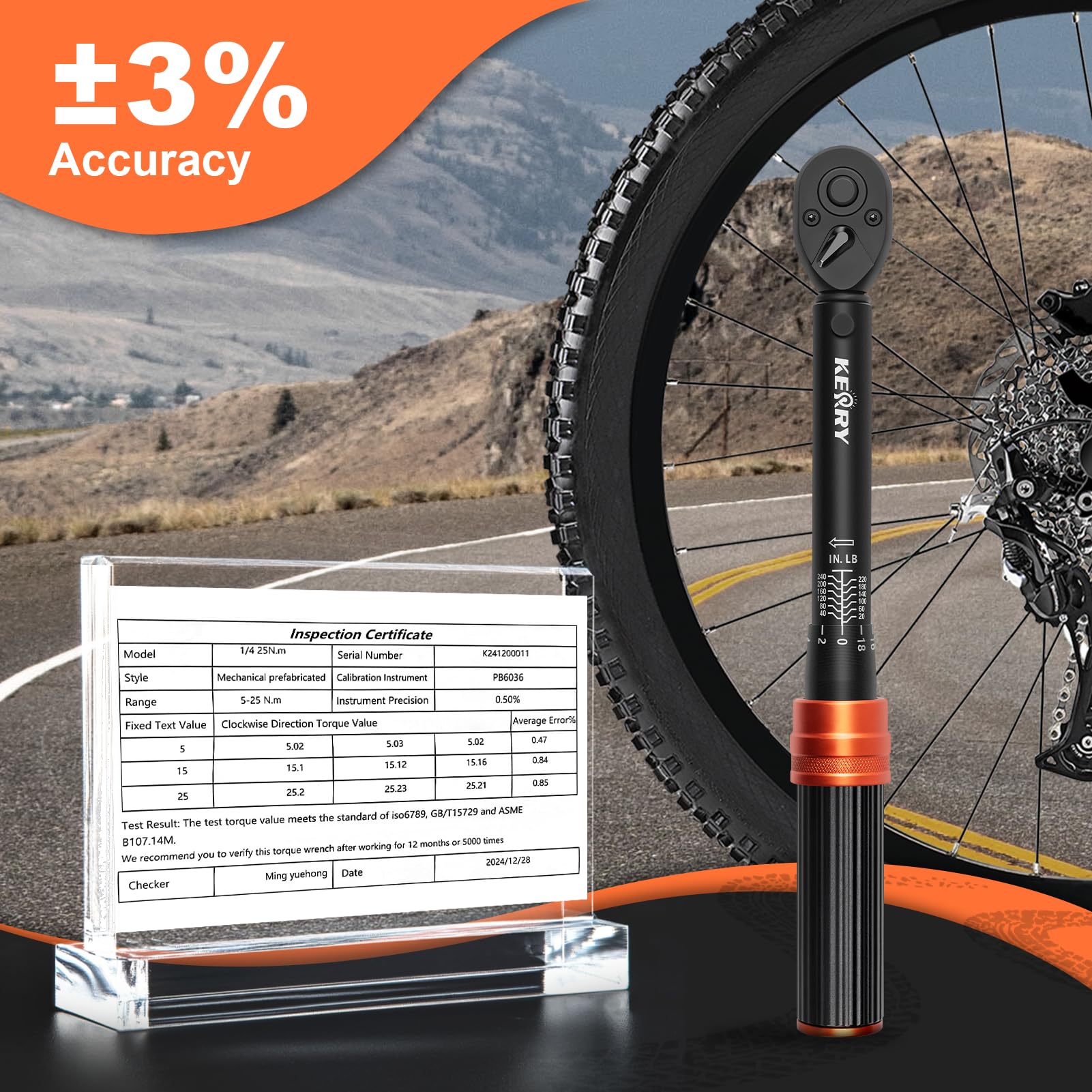 Kerry Clé dynamométrique compacte 1/4 pouce 1-25 Nm pour vélo et moto, 27 pièces avec cliquet 72 dents et boîtier
