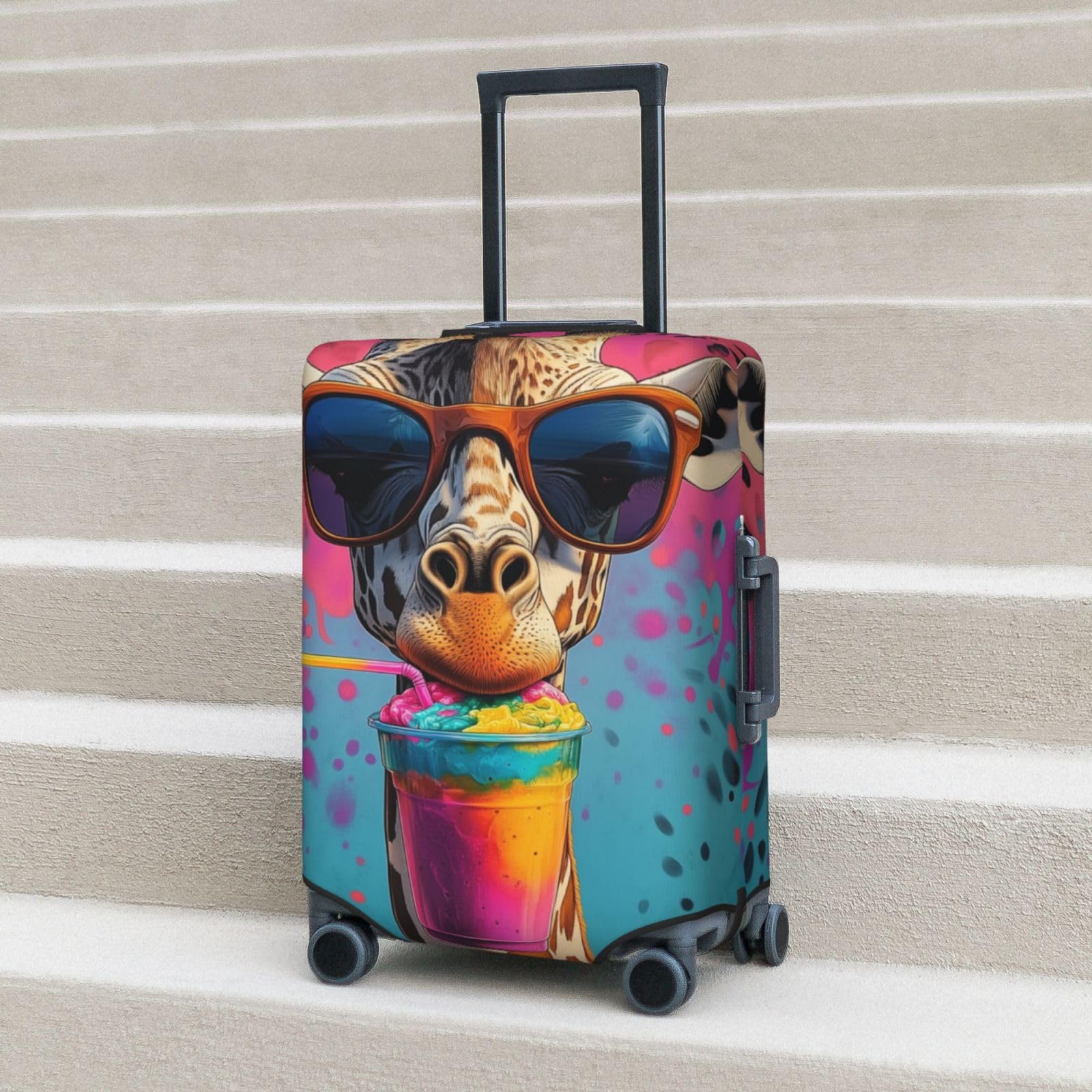 Housse de protection élastique pour valise de voyage - Encre abstraite - Anti-rayures - Convient aux bagages de 45,7 à 55,9 cm, Girafe aquarelle, M(23"-26" Suitcase)