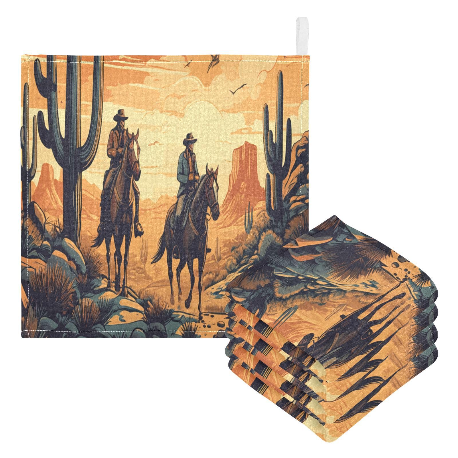 Kigai Cowboy Rides A Horse Across The Desert Baby Washcloths,3pcs Ultra Soft Absorbent Towel,Newborn Bath Face Towel, Natural Reusable Baby Wipes for Sensitive Skin, Baby Registry as Shower