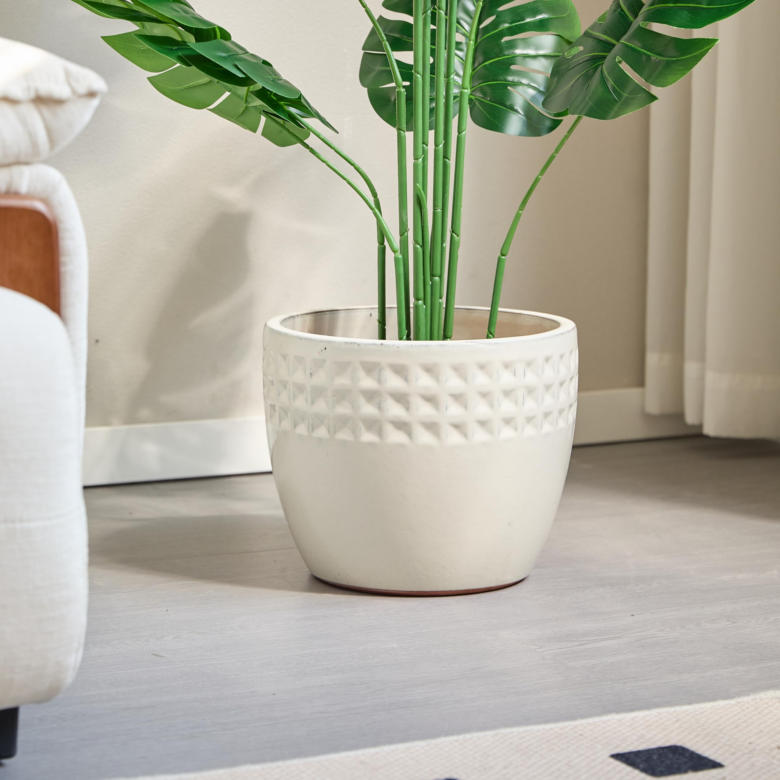 Set di 3 vasi da fiori in ceramica fatti a mano, diametro 38,1/30,5/22,9 cm, fioriera grande per esterni, con drenaggio, per interni ed esterni, terrazza, decorazione da giardino per esterni