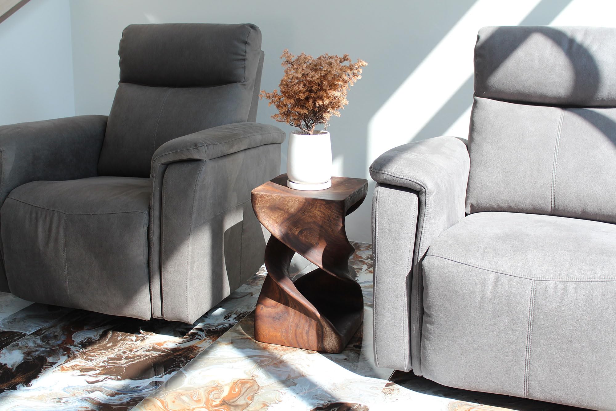 Haussmann Wood Double Twist Side Table 12 in SQ x 20 in H Mocha Oil