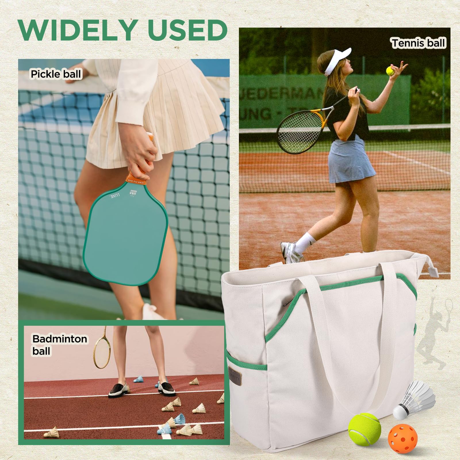 SMRITI Bolsa de lona para tenis, bolso deportivo grande para raqueta de tenis, bolsa de hombro portátil para bádminton, pickleball, pádel