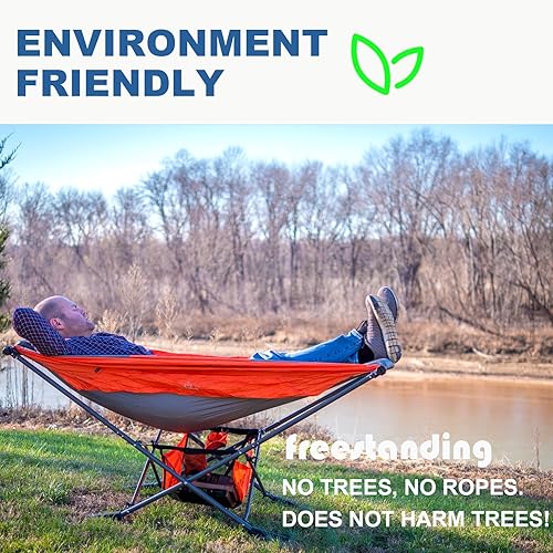 Miniatura 7 de Hamaca portátil con soporte, la mejor hamaca Mock ONE del mundo, hamaca plegable compacta enmarcada con toldo ajustable para parque, patio trasero,