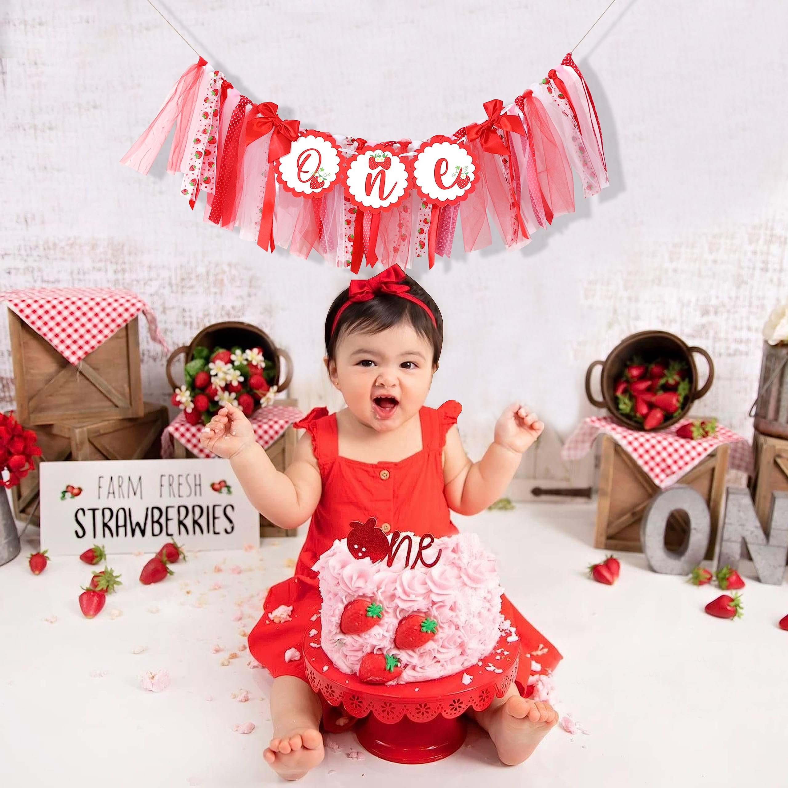 Erdbeer-Thema 1. Geburtstag Dekoset – Mit Banner, Tortenaufsatz, Ballons Für Mädchen, Berry Sweet First Birthday