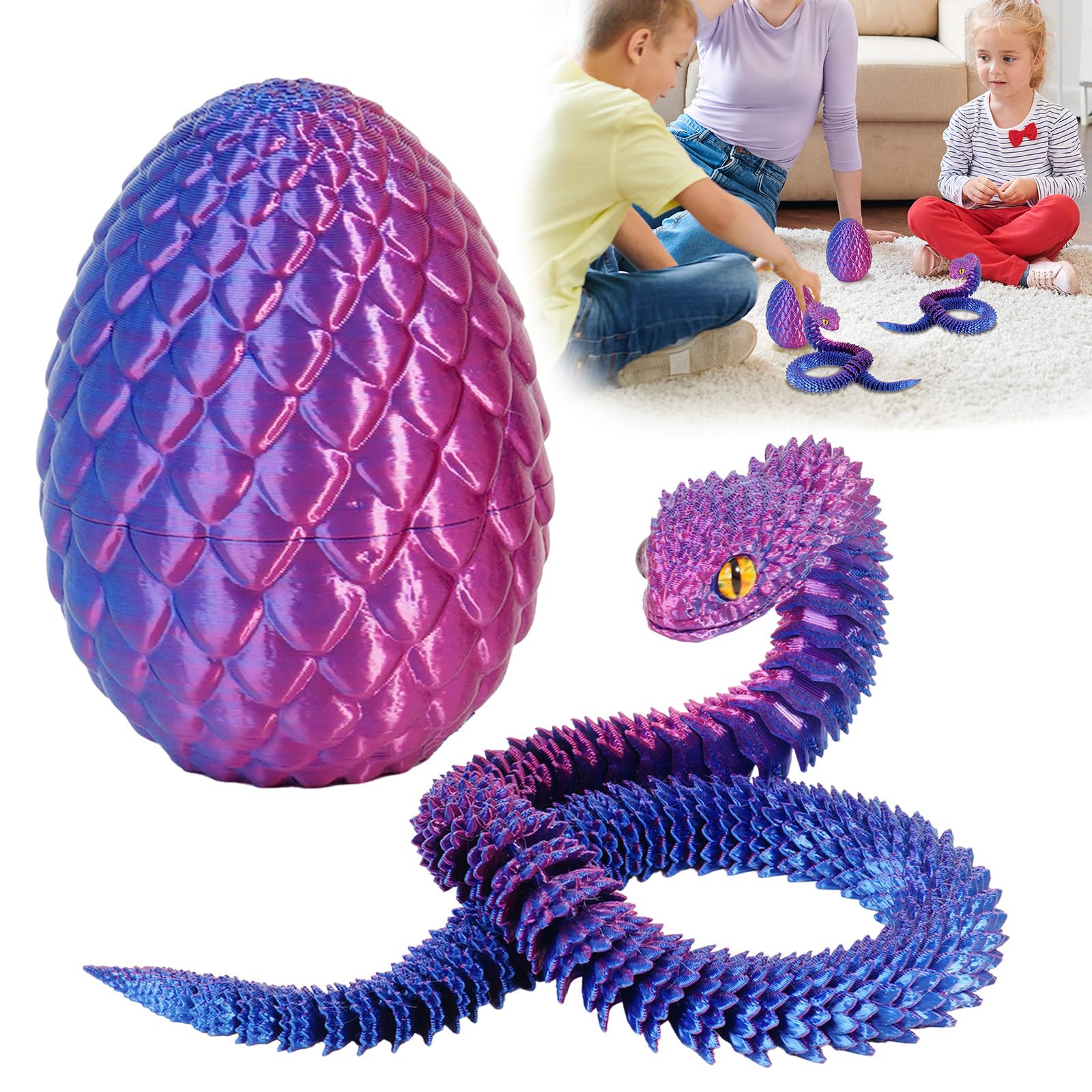 Dacnod 3D Printed Snake Egg Toys Fidget Crystal Animals Desk Figure Easter — image 1