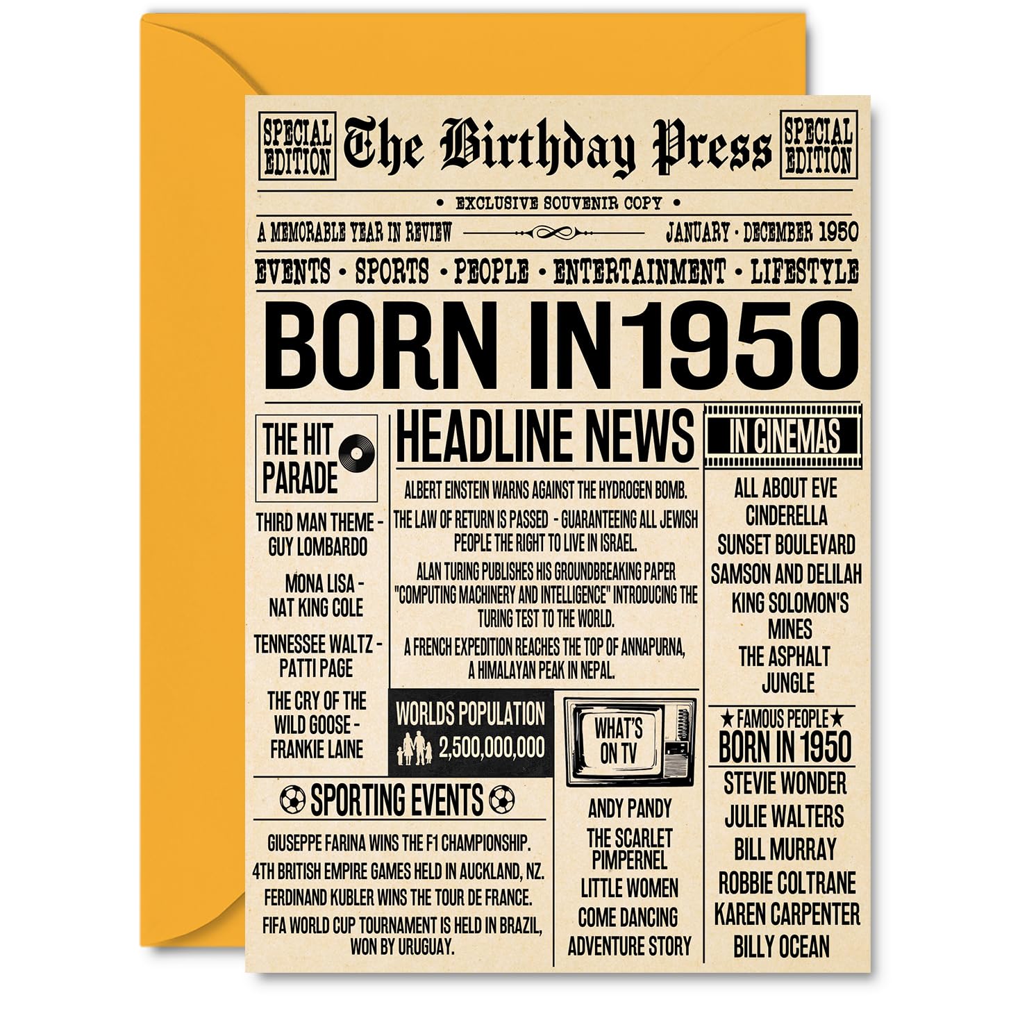 76th Birthday Cards for Women Men - Born In 1950 Newspaper - Happy 76 Birthday Card for Grandma Grandad Nan Vintage Retro Back In 1950, A5 Bday Greeting Cards