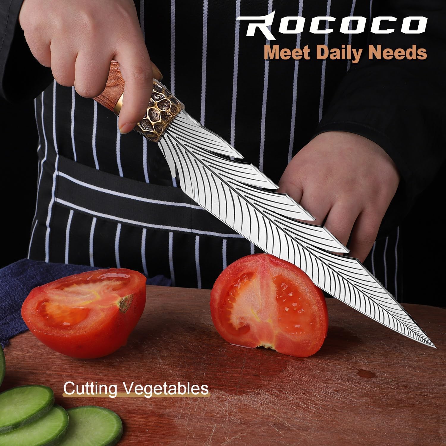 ROCOCO Feather Viking Knife Japanese Forged in Fire Boning Knife Fancy Kitchen Cleaver with Sheath Outdoor Camping BBQ Collection Birthday Thanksgiving Christmas Father Mother Gift 7"