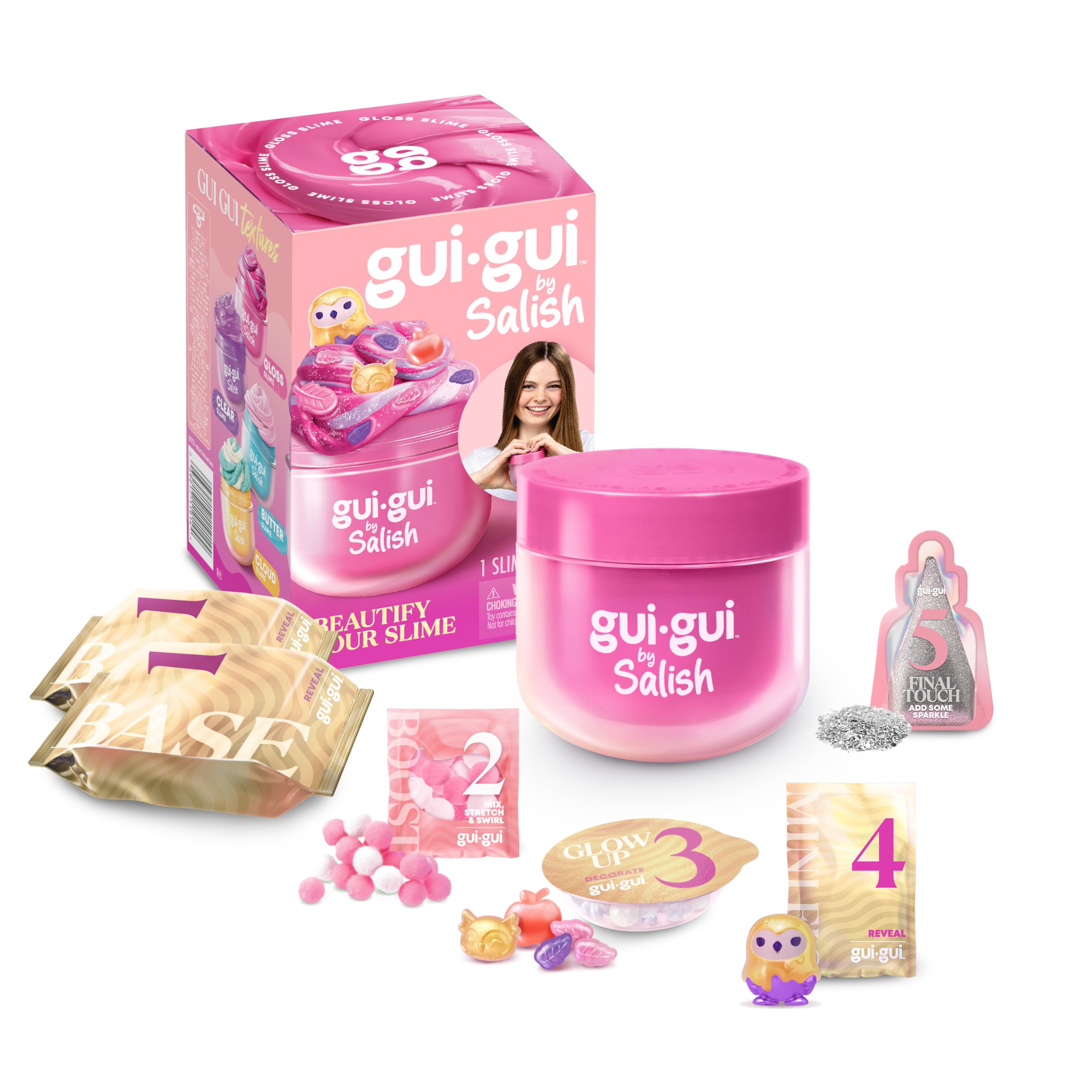 GUI GUI Por Salish, una experiencia Slime realmente única, creada en colaboración con Salish Matter, crea la mejor pasta pegajosa ASMR Gui Gui basada en todas las cosas que Salish ama, de 4 a