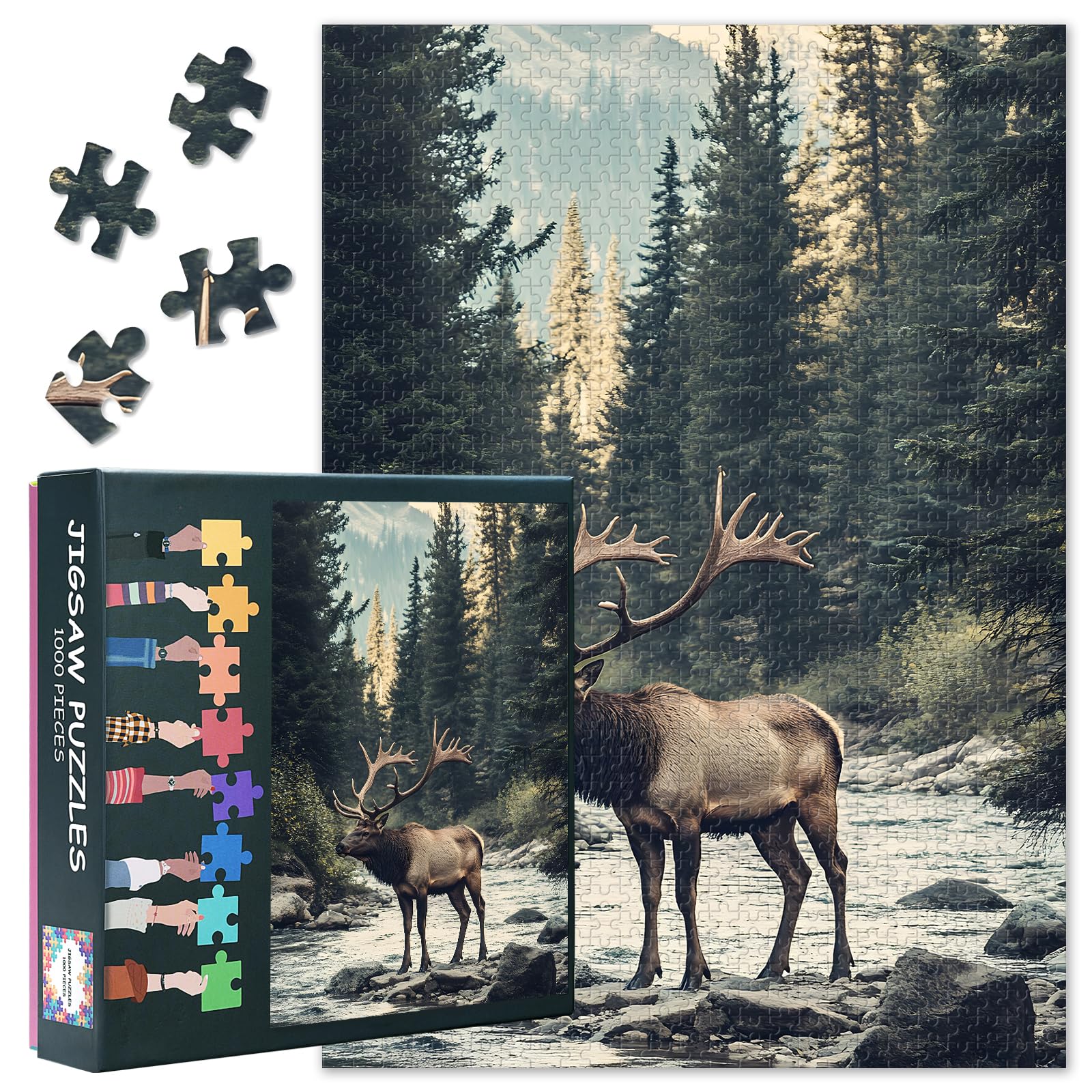 Puzzles for Adults 1000 Pieces, Wild Elk Jigsaw Puzzles, Adult Puzzle for Adults, Educational Fun Games or Toys for Elders Friends 20X27 INCH