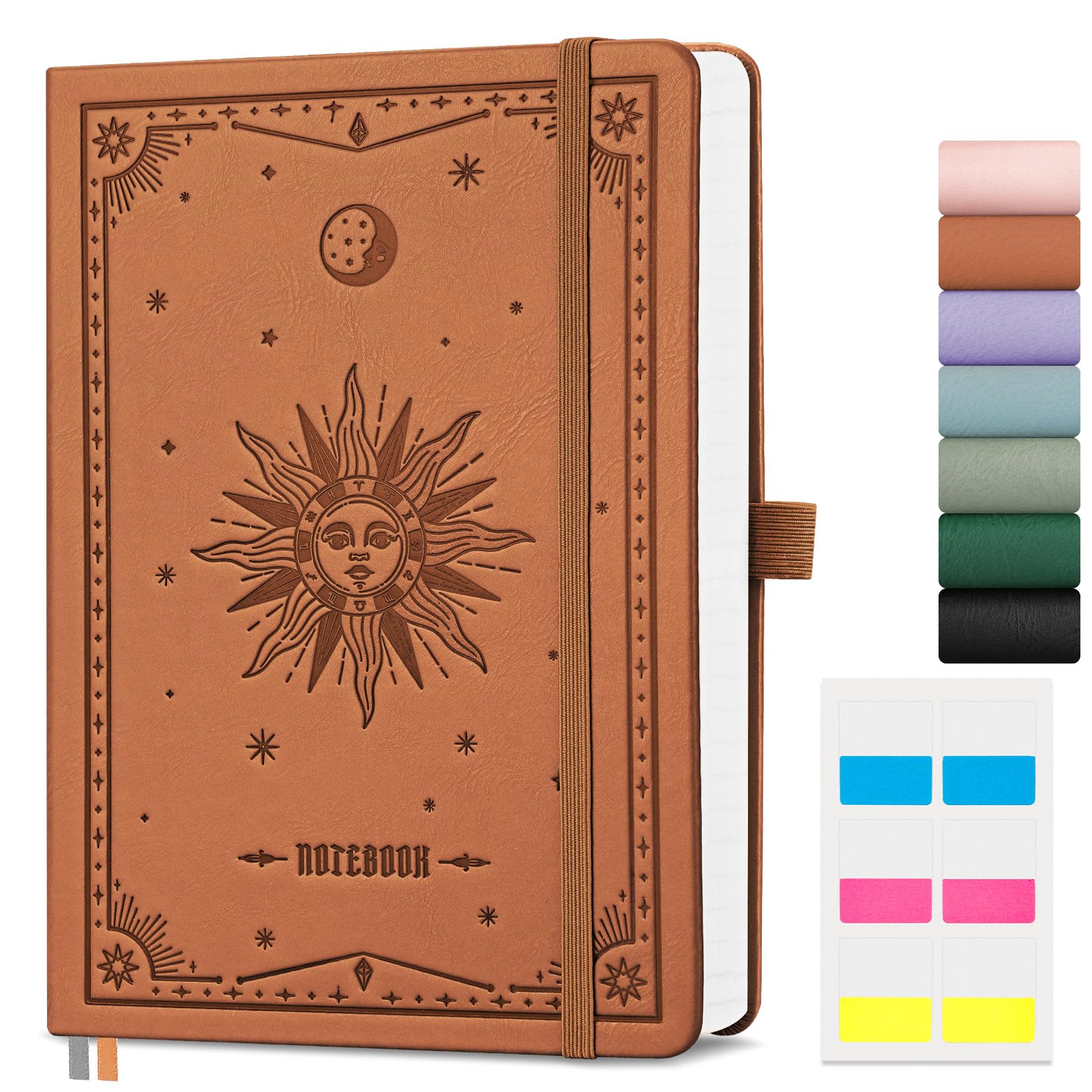 EMSHOI A5 Graph Paper Notebook, Journal for Women and Men, 192 Pages, 100 GSM Thick Notepad, Hardcover Leather Square Grid Note book, Ideal for School, Work, Writing, 14.5 x 21 cm - Brown