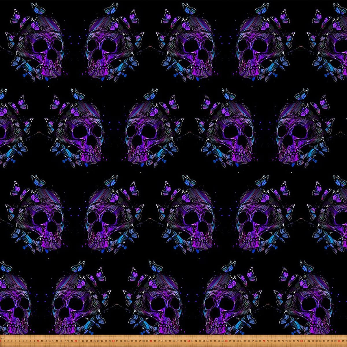 Skull Fabric by The Yard, Halloween Butterfly Upholstery Fabric, Retro Gothic Decorative Fabric, Sugar Skull Indoor Outdoor Fabric, Skeleton DIY Art Waterproof Fabric, Purple Black, 2 Yards