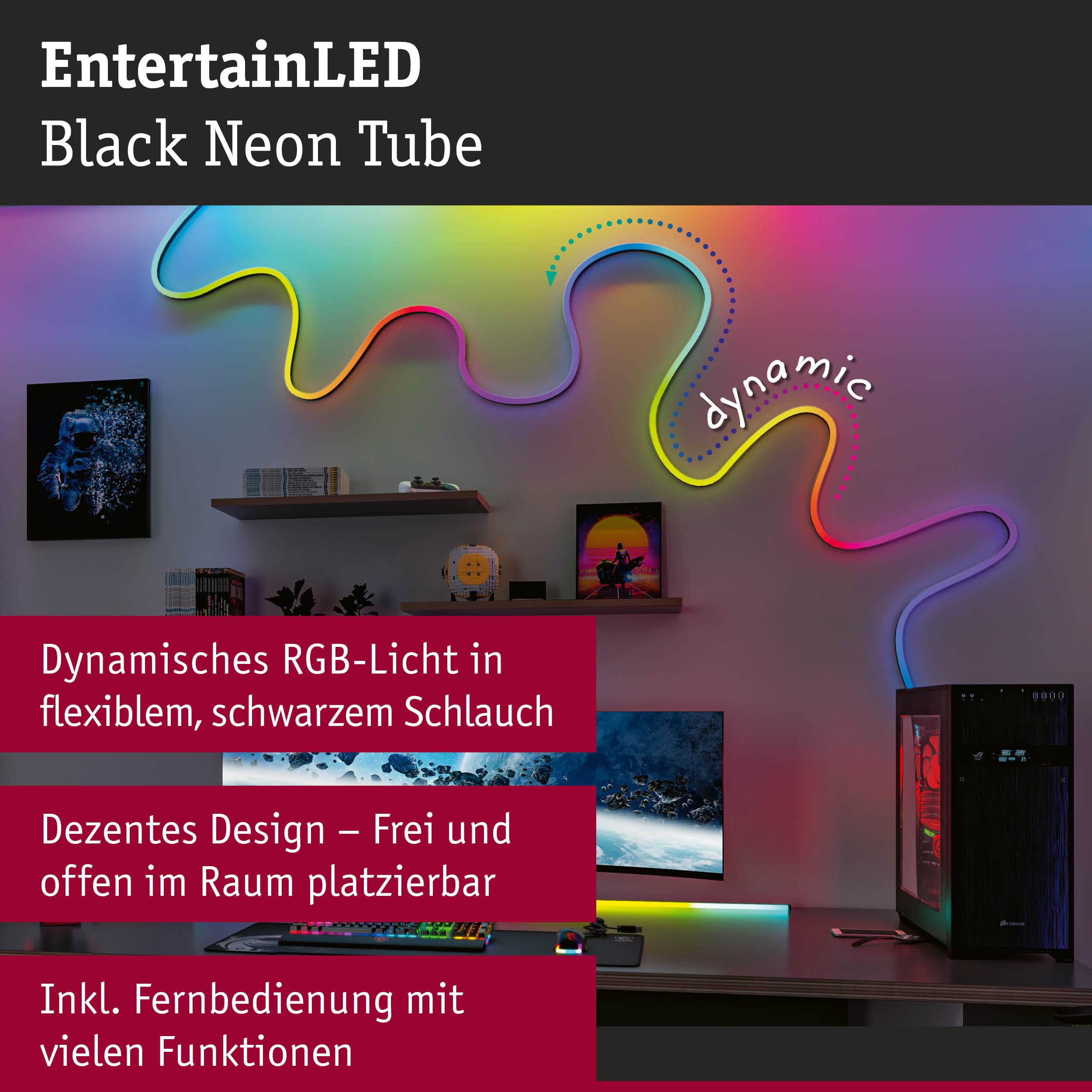 Paulmann EntertainLED Black Neon Tube USB 5m 12W 5V DC schwarz 79557