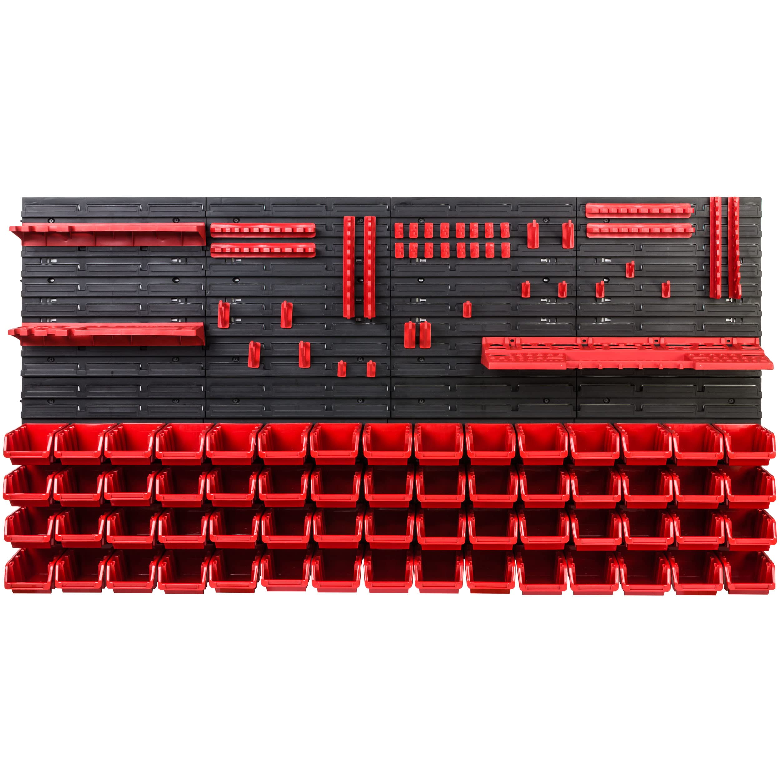 Scaffale da officina, 156 x 78 cm, 60 pezzi, con supporti per attrezzi e scatole impilabili, pannelli da parete, scaffali extra resistenti, per merci, garage, scaffali