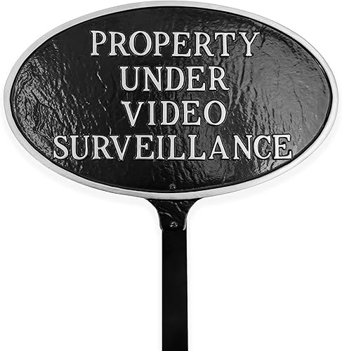 Miniatura 3 de Montague Metal Products Placa de declaración de propiedad bajo vigilancia de 6 x 10 pulgadas con estaca de 23 pulgadas, negro/dorado