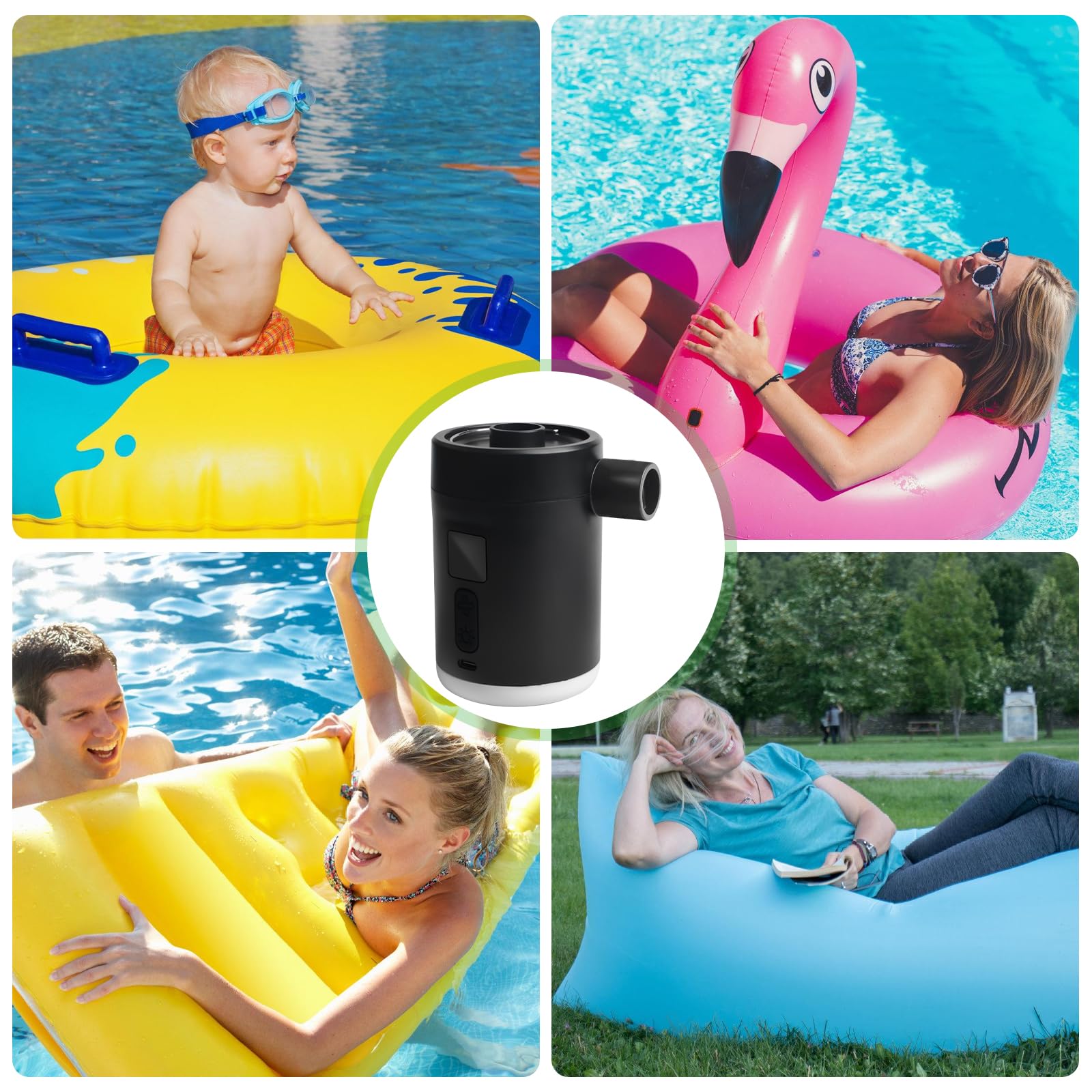 Pompa ad aria elettrica, 4000 mAh, mini pompa con 3 ugelli per materasso ad aria, per gonfiare e aspirare, 4 kPa, pompa da campeggio ricaricabile, gonfiatore rapido per barca gonfiabile, anello