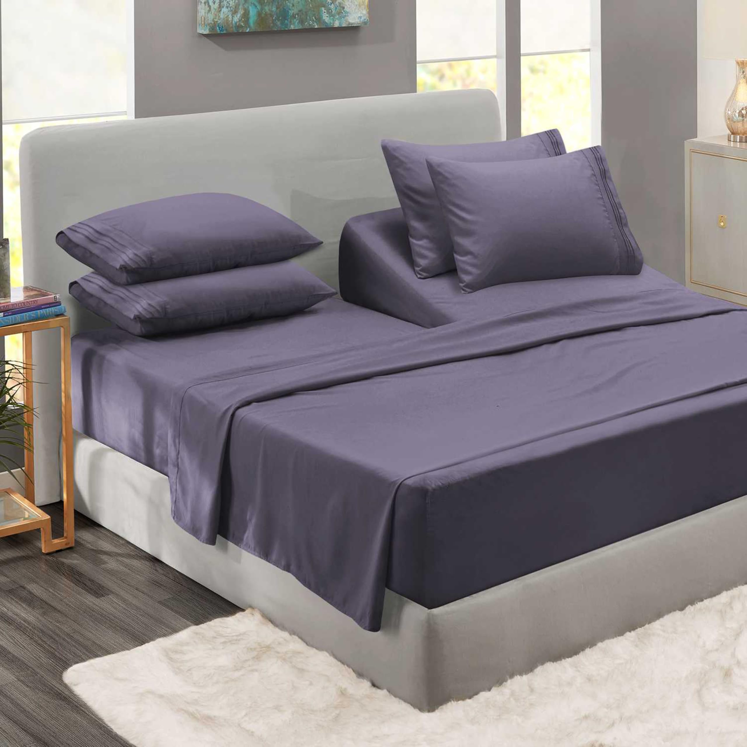 Clara Clark Flex Top King Sheets - Hotel Luxury 6 Piece Bed Sheets for Top Split King Bed - Soft Bedding Sheets & Pillowcases, Head Split King Size. Grayish Purple Grayish Purple Flex Top King