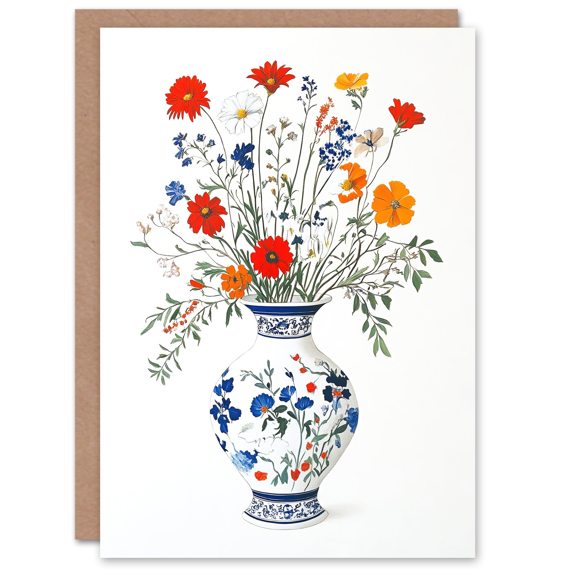Artery8 Greeting Card Colourful Wildflower Bouquet Floral Pattern Vase For Her Woman Birthday Card