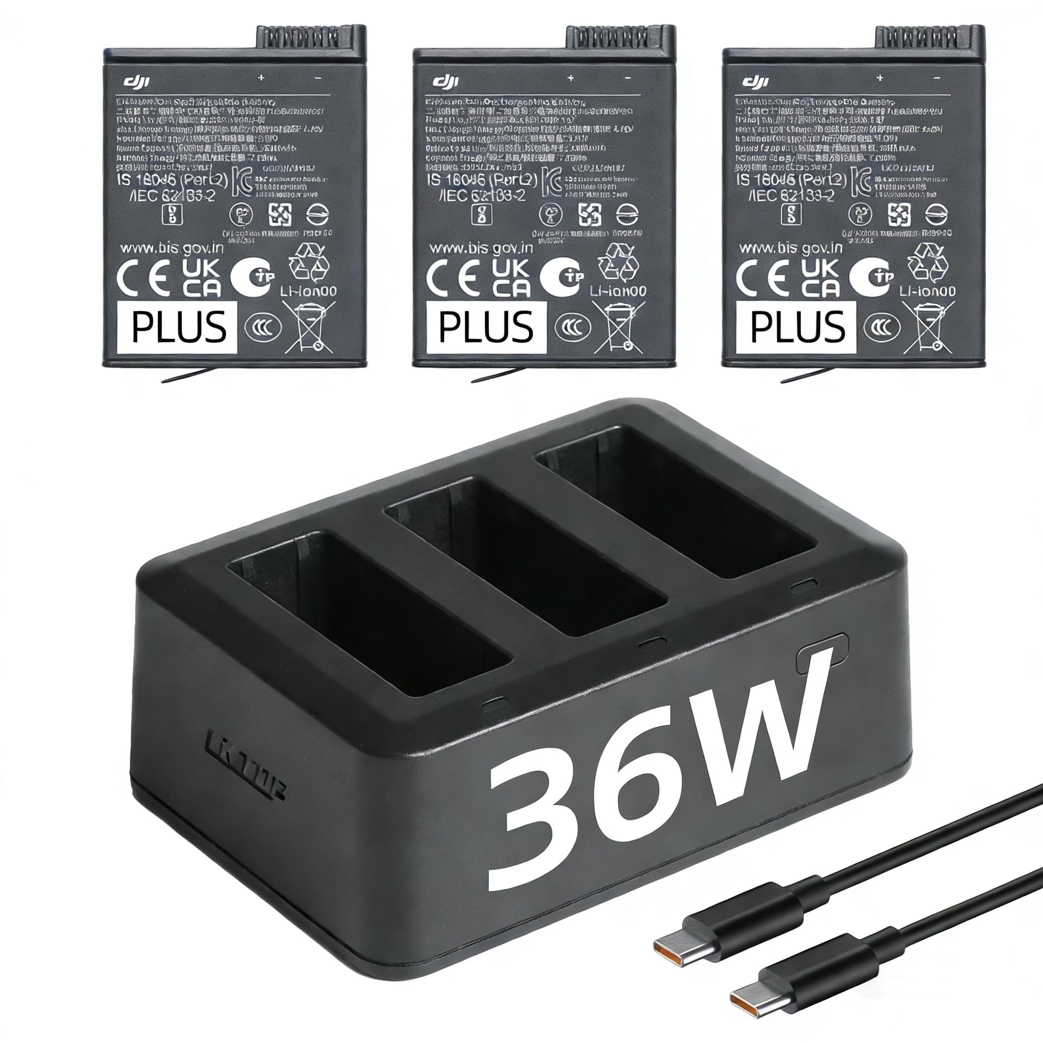 LKTOP Osmo Action Extreme Battery Charging Hub Bundle for DJI, 3 Pack Original Battery Plus (1950 mAh)+36W Parallel Fast Charger, Compatible with DJI Osmo Action 6/5 Pro/4/3/360 Camera Accessories