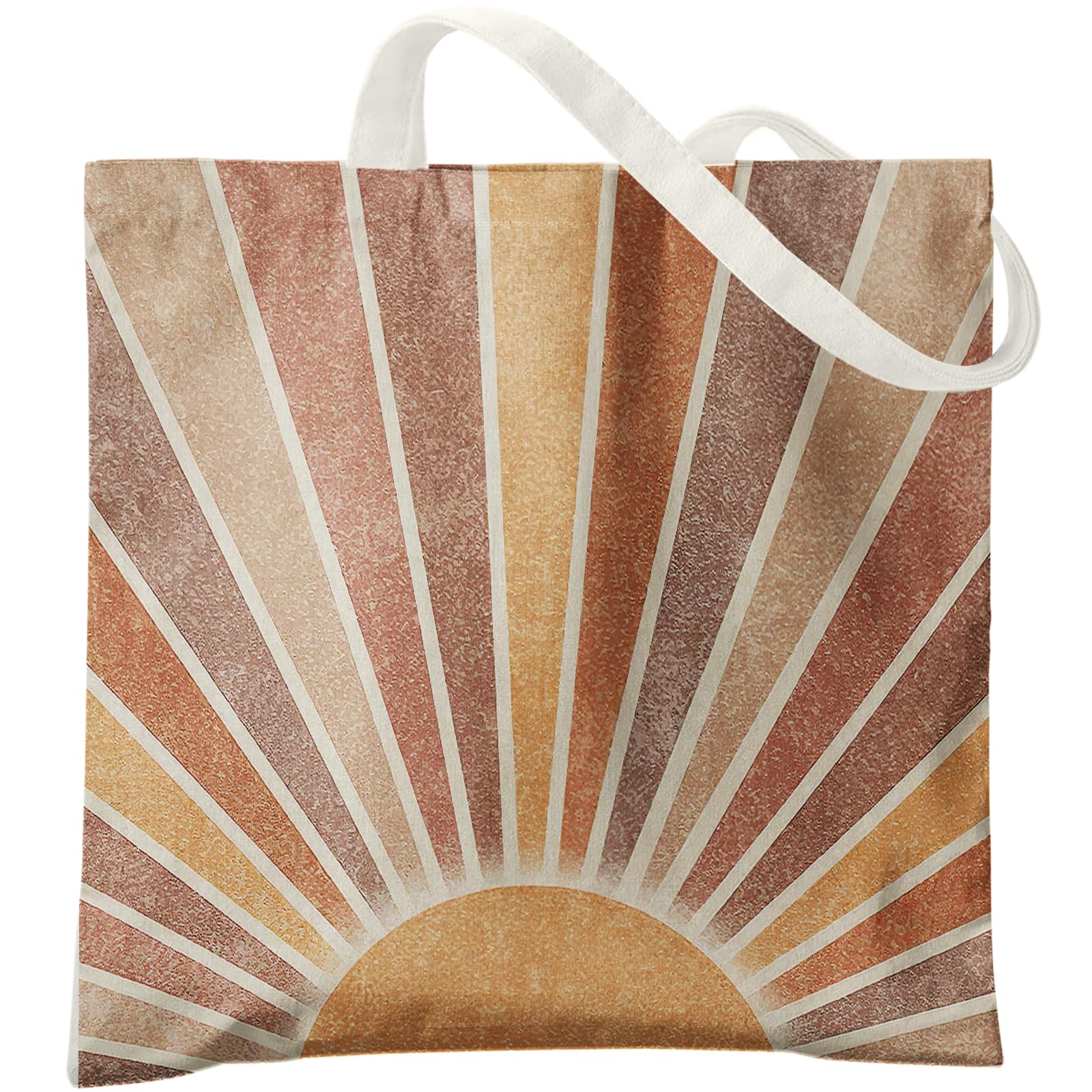 Boho Tote Bag Aesthetic, Minimalist Abstract Boho Terracotta Sun Sunshine Canvas Tote Bag for Women