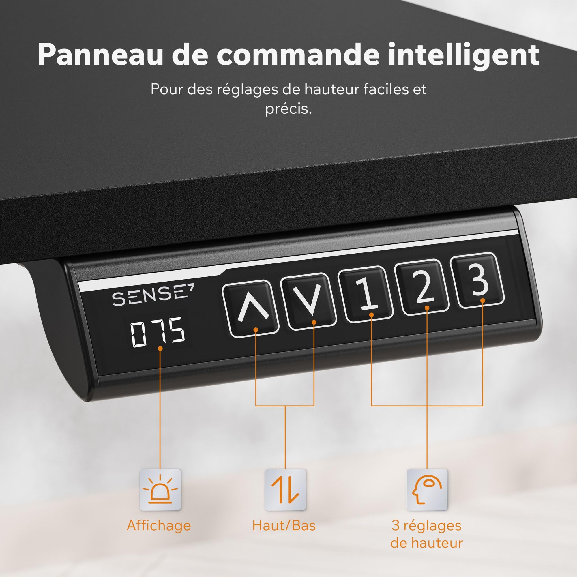 SENSE7 Bureau Gaming électrique 140x70cm Noir Moteur Silencieux 70kg
