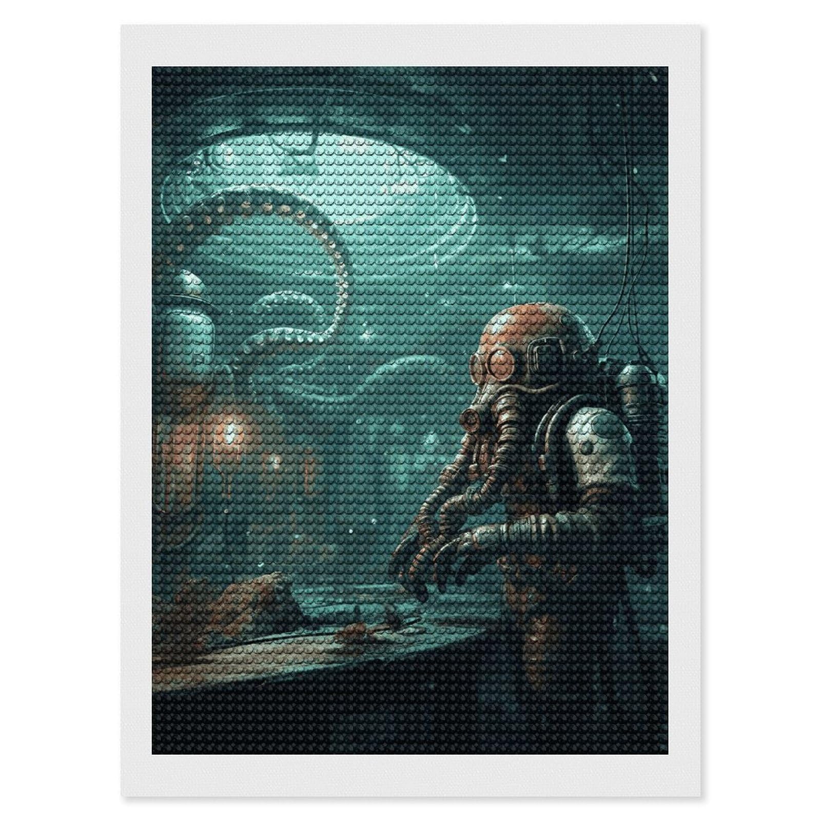 Cool Octopus Diver Diamond Art Kits for Adults, DIY 5D Diamonds Painting Kits for Beginner, Round Full Drill Diamond Dots Painting, Diamonds Pictures Gem Art and Crafts Wall Decor 12"x16"