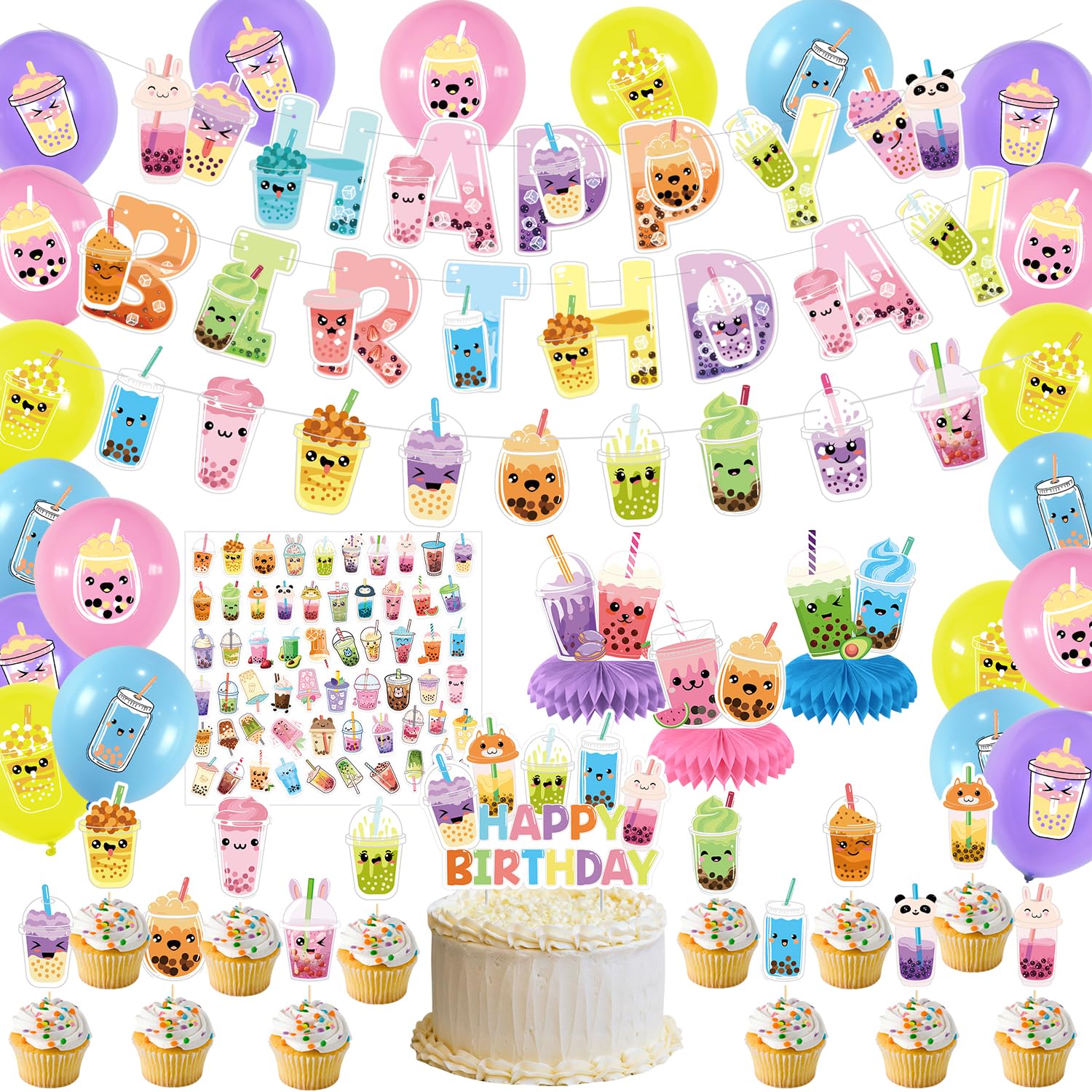 Buy Boba Tea Birthday Party Decorations, Bubble Tea Party Decorations Include Happy Birthday