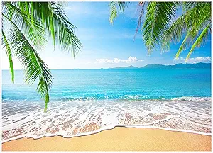 Allenjoy 7x5ft Tropical Beach Background Summer Luau Palm Leaves Ocean Island Seaside Scene Wedding Photography Backdrop Baby Birthday Bridal Shower Party Decoration Banner Photo Booth Props