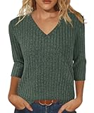 Sweaters for Women 3/4 Sleeve Tops V Neck Loose Casual Tunic Blouses