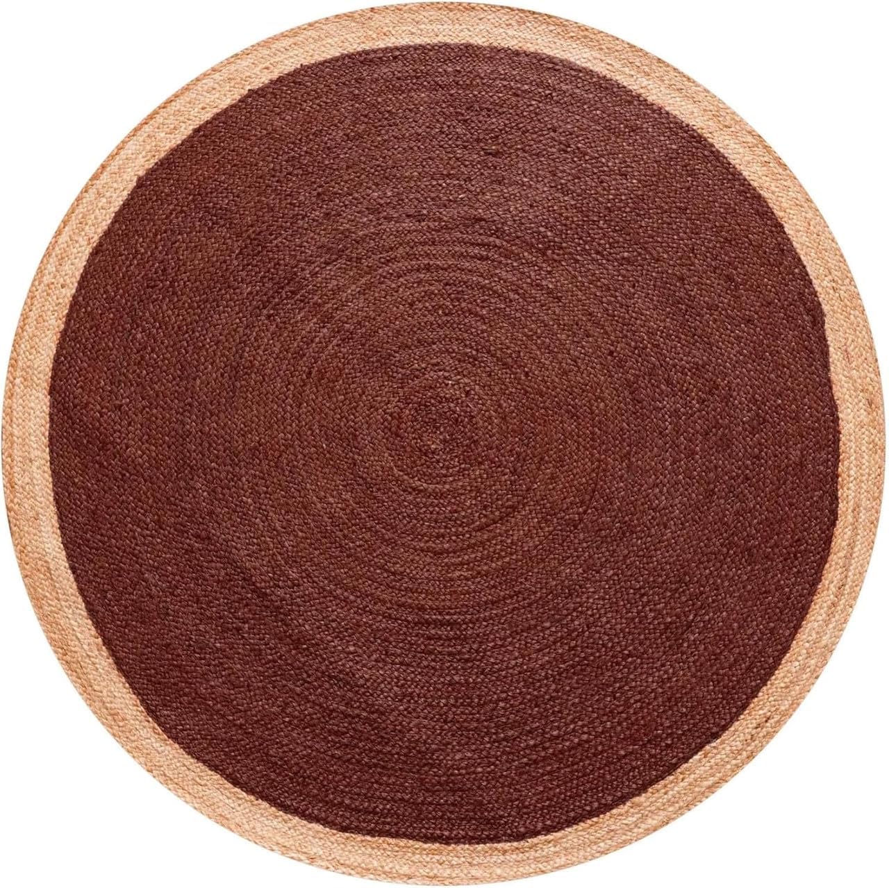 Round Jute Area Rug with Color Center, Handwoven Style Natural Fiber Floor Mat for Living Room Bedroom Entryway Boho Indoor Decor Circular Carpet