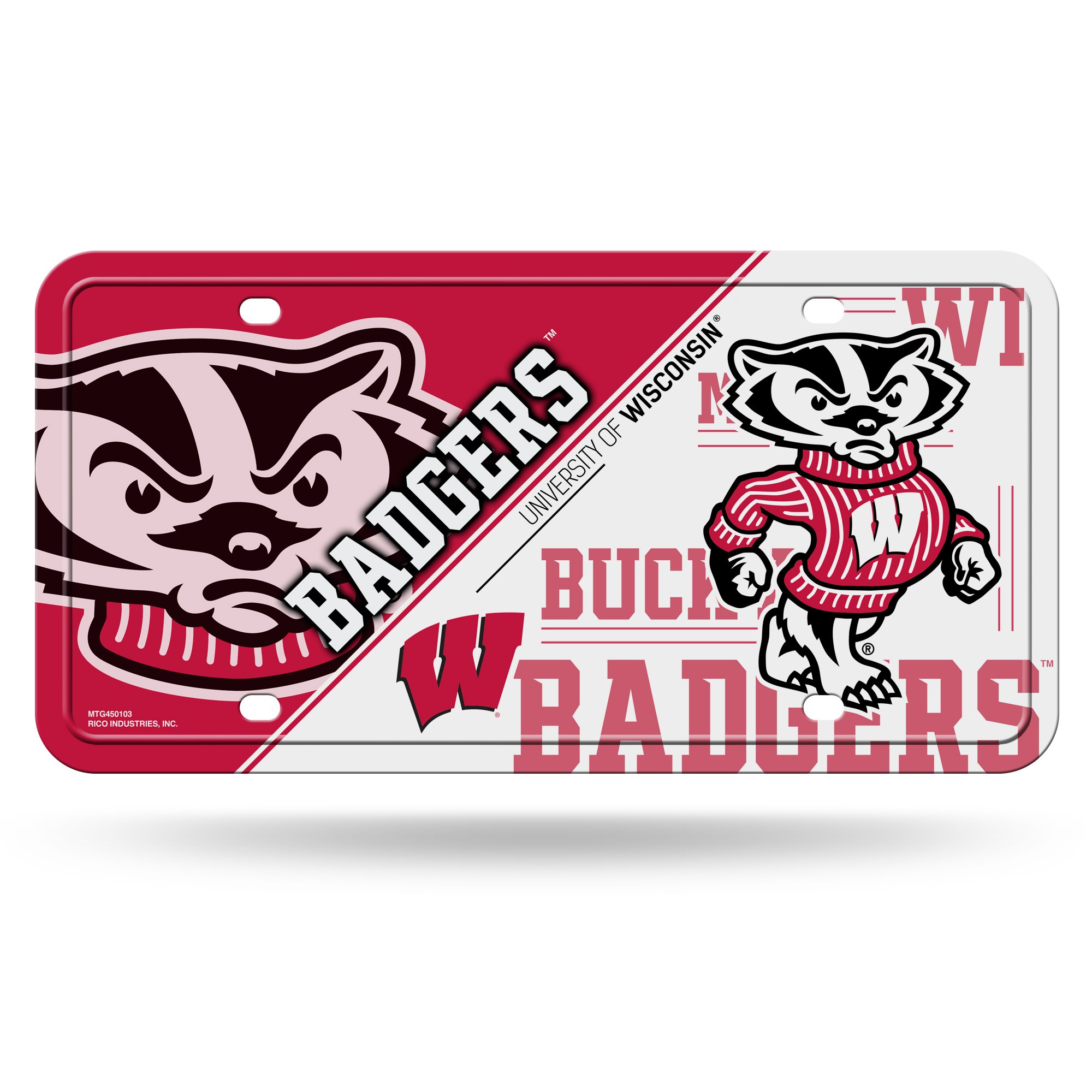 Rico Industries NCAA Wisconsin Badgers Metal License Plate Tag Team Color, 6 x 11.5-