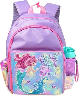 KRAFTYGIFTS Personalised Girls School Bag Mermaid Backpack Kids Primary Book Bag, Pretty Childrens Cute Rucksack KS201