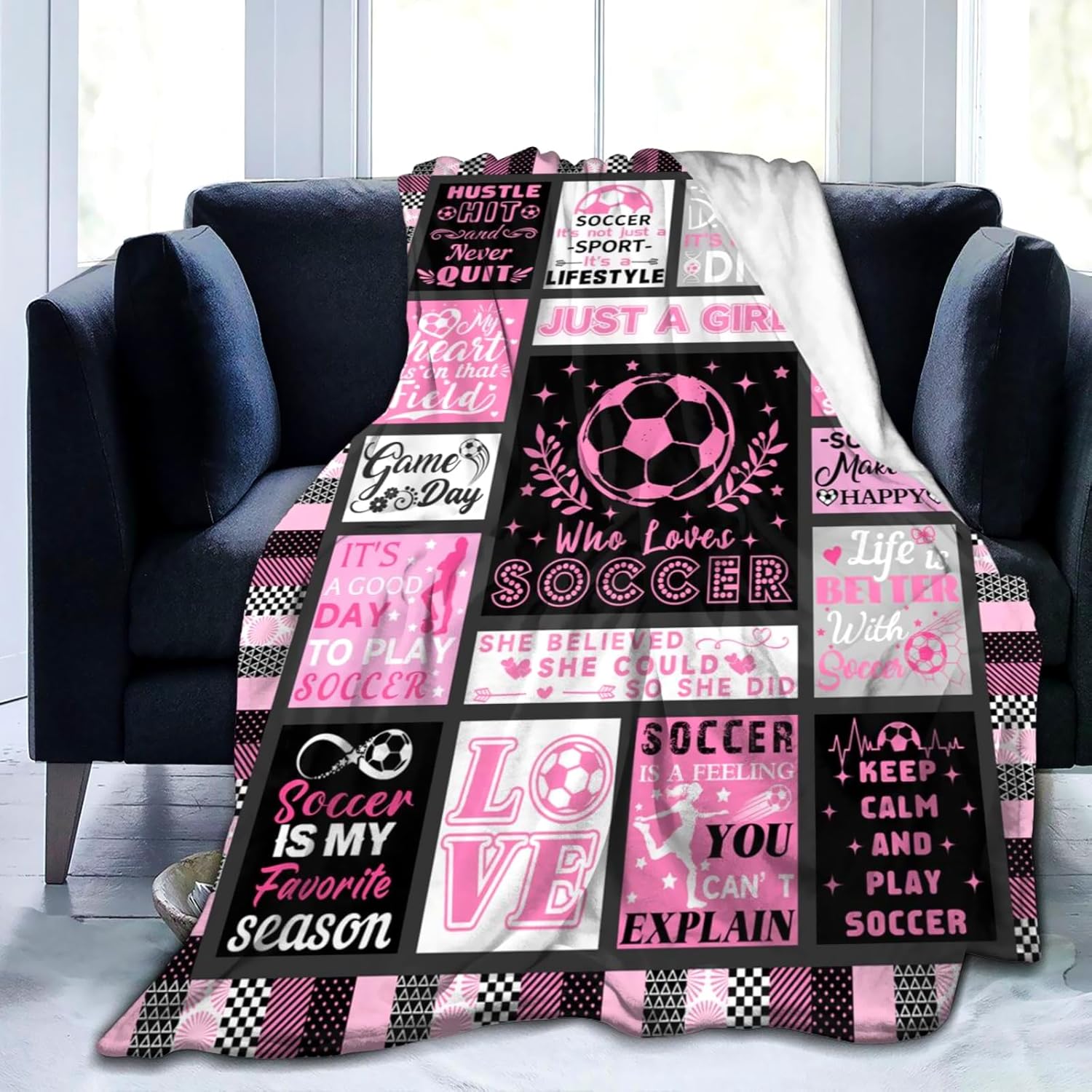 Soccer Blanket for Girls Soccer Gifts for Kids Stuff Soccer Ball Blankets Throw Bedding Football Gifts for Women Adults Soccer Lover Room Decor Birthday Party Decorations 50"X40" - Image 2