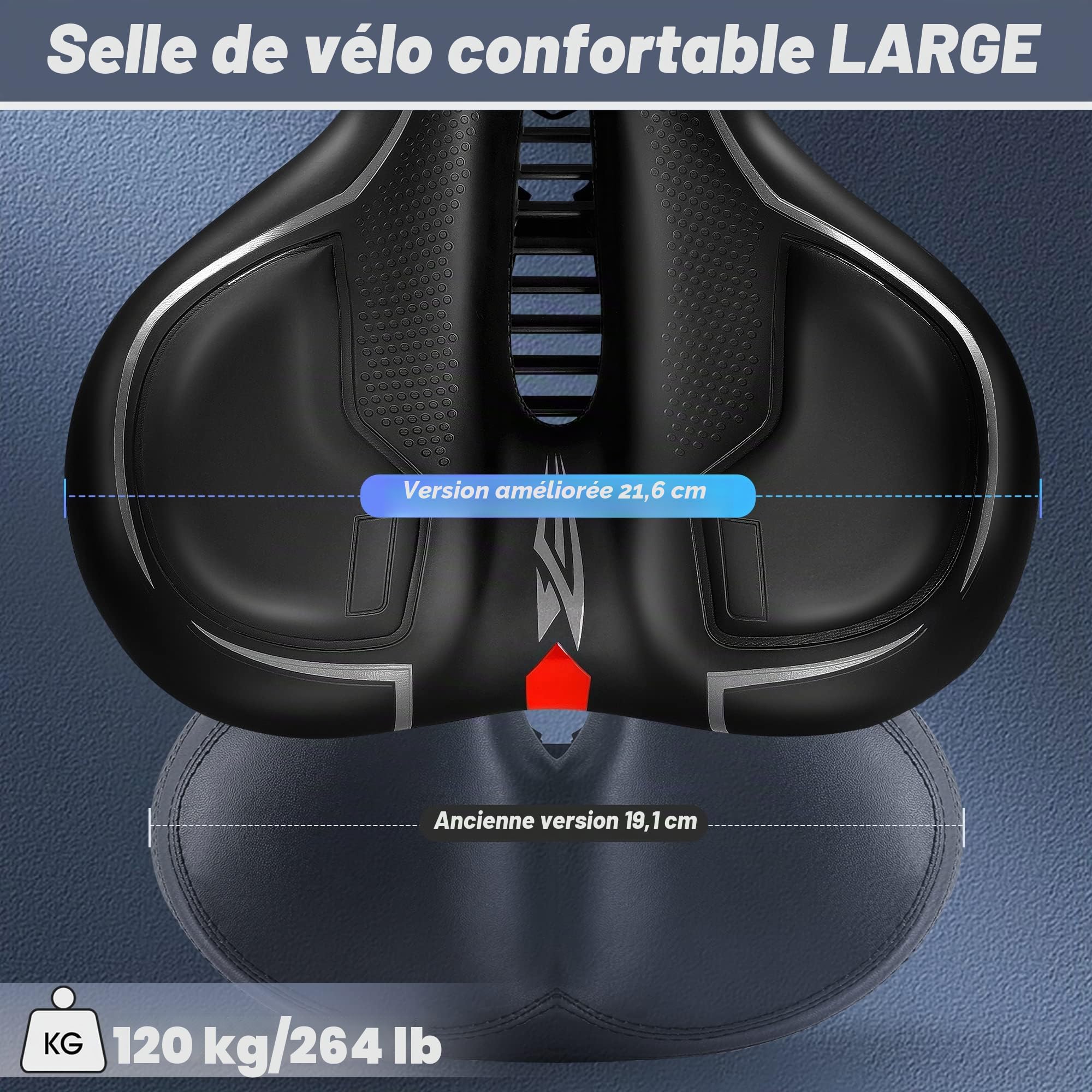 IPOW Selle de vélo Confortable pour Homme ou Femme - Rembourrée - Mousse à mémoire de Forme Haute densité - Double Suspension de Billes en Caoutchouc Absorbant Les Chocs - Ajustement Universel pour