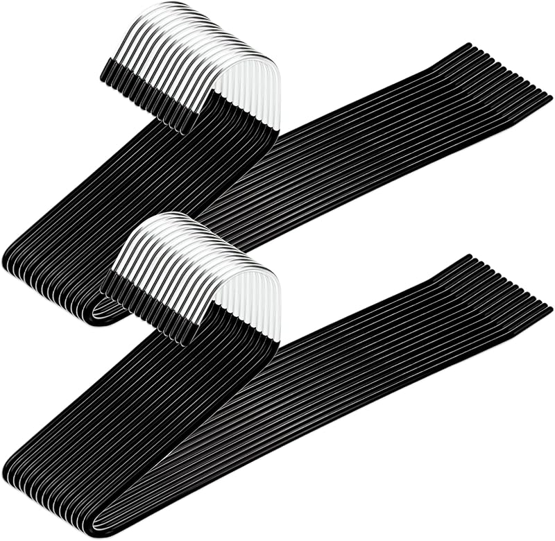 30 Pack Non Slip Jean Hangers, Space Saving Clothes Open Ended Hanger, Versatile Blanket Hangers for Heavy Pants, Scarf, Tablecloth, Slacks Women Men, Black