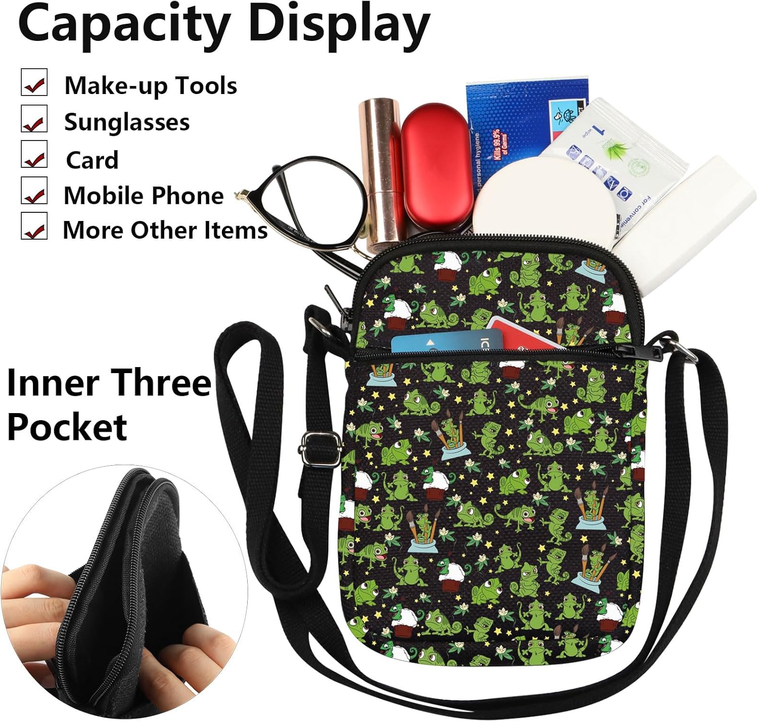 G2TUP Princess Chameleon Crossbody Bag Chameleon Lover Gifts Today Is a Very Big Day Chameleon Shoulder Bag - Image 5