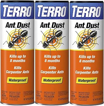 TERRO Ant Dust Powder Killer for Indoors and Outdoors - Kills Ants, Fire Ants, Roaches, Spiders, and Other Insects - T600 - Up to 8 Months Protection - Easy to Use Pack of 3
