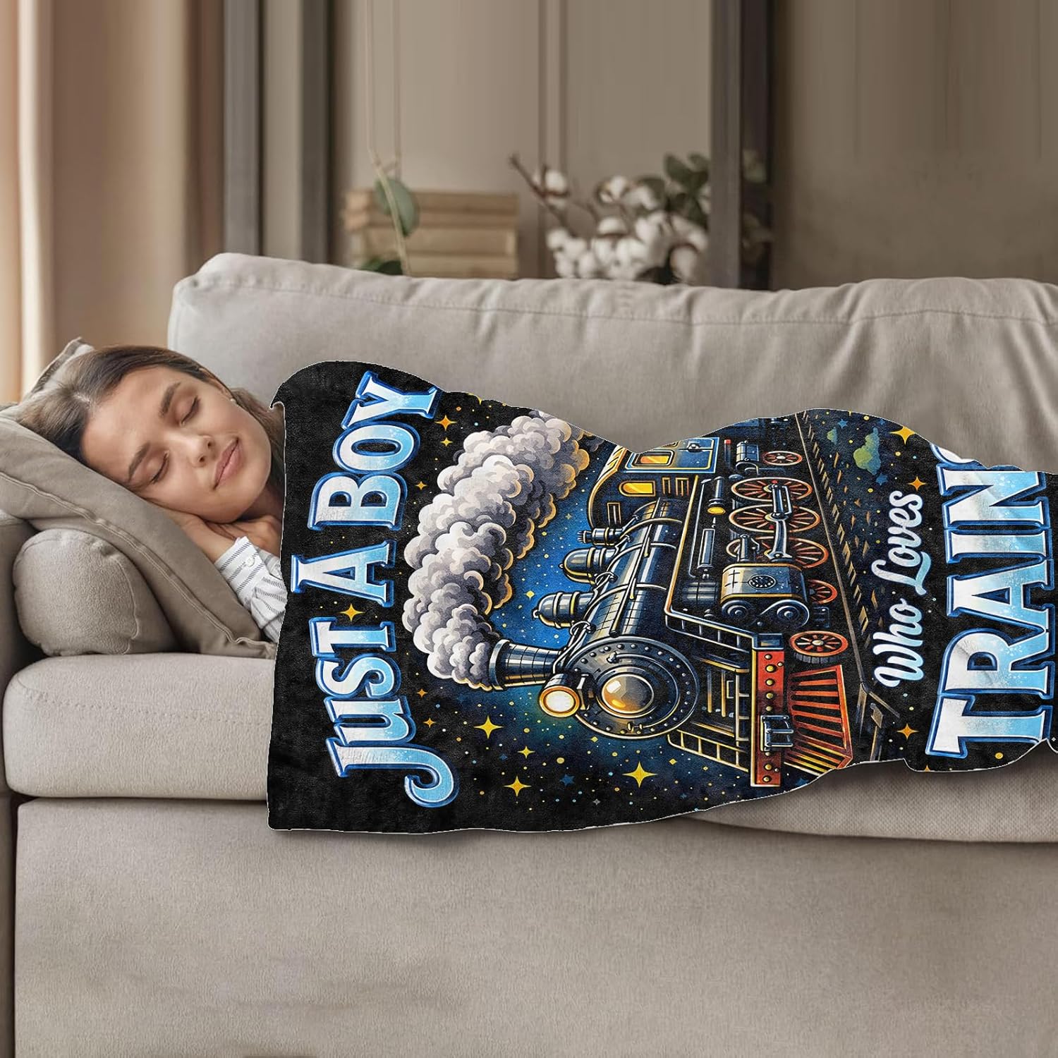 Steam Train Locomotive Blanket, Lightweight Soft Fleece Blankets Gifts for Women Girls Boys Adults, Throw for Living Room, Couch, Home, Sofa Decor, 60"x80"