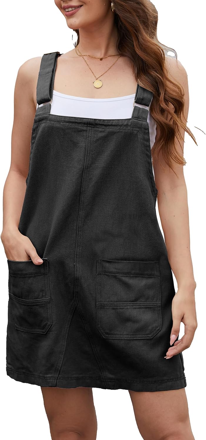 Womens Denim Overalls Dress Casual Summer Loose Bib Rompers Jumpers Adjustable Straps Jean Overall Dress