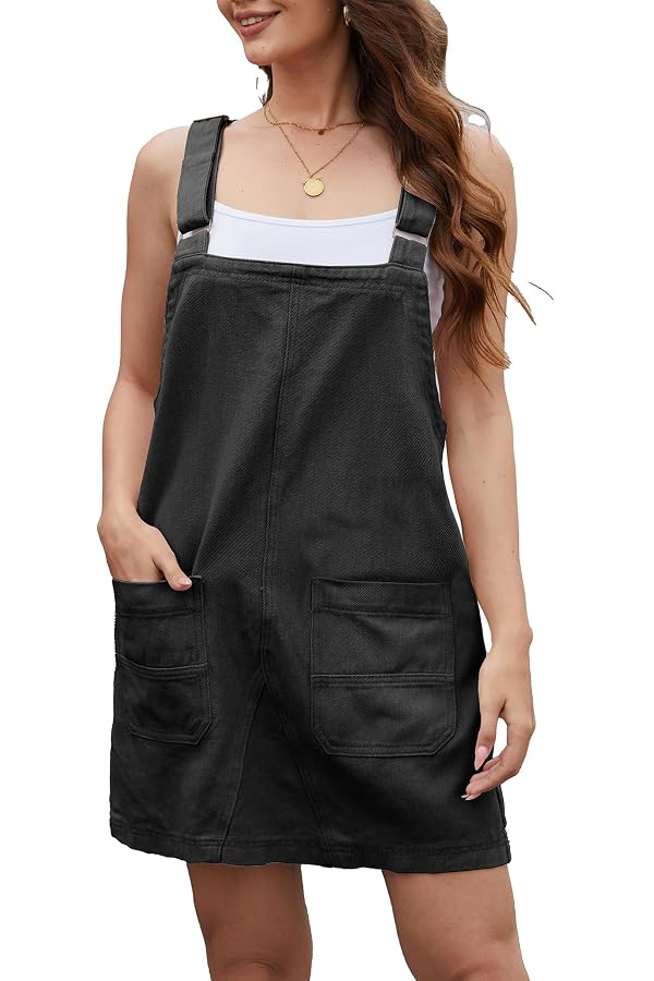 Jumppmile Womens Denim Overalls Dress Casual Summer Loose Bib Rompers Jumpers Adjustable Straps Jean Overall Dress Black M by Jumppmile - Used condition - US$24.54