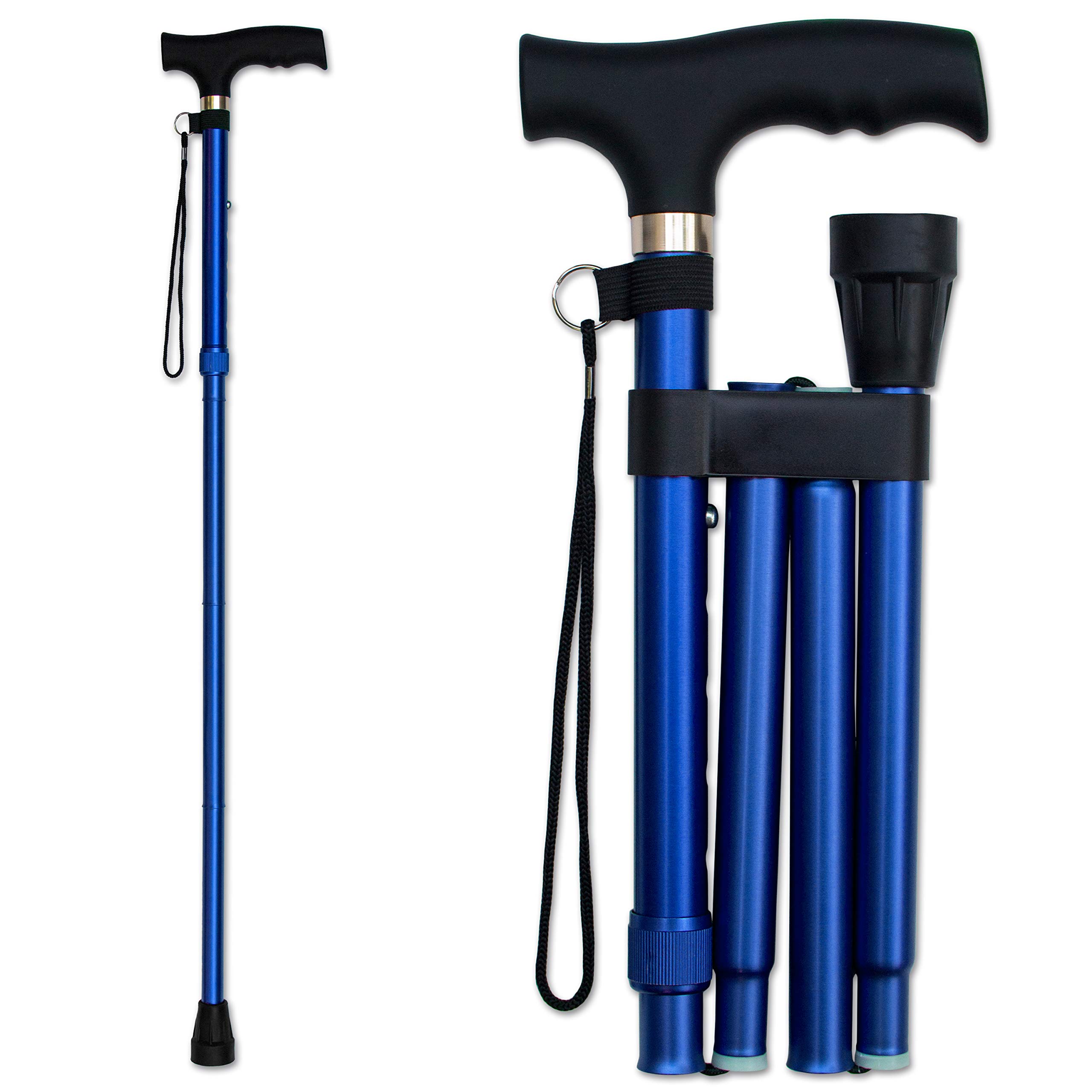 Folding Cane - Foldable Walking Cane with Adjustable Height - Collapsible and Lightweight - Soft Ergonomic Handle for Comfortable Grip - Portable Walking Stick for Mobility Aid
