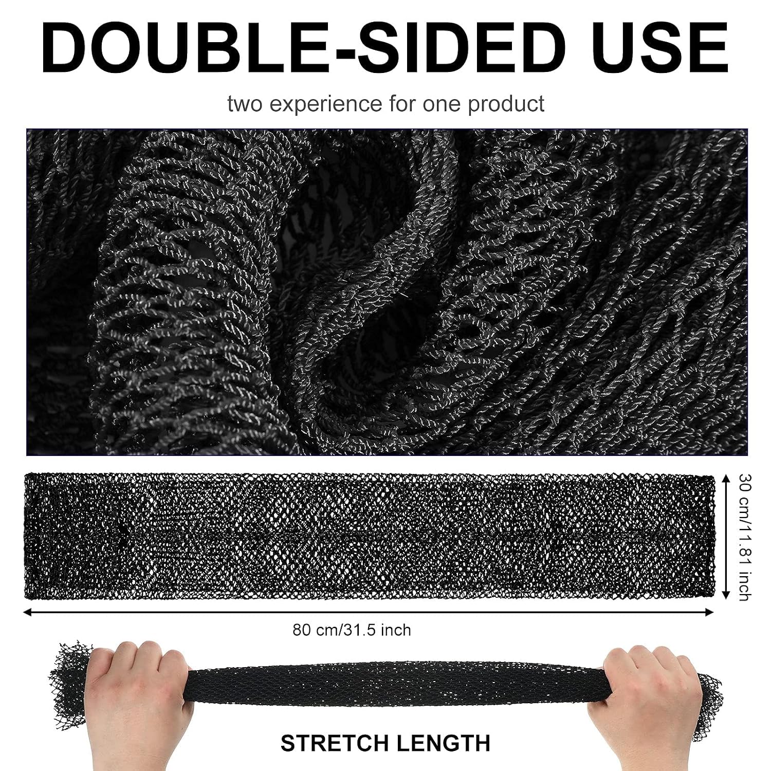 African Long Bathing Net Sponge Long Net Shower Body Scrubber Back Scrubber Skin Smoother Net Bathing Sponge for Daily Use or Stocking Stuffer (Black)