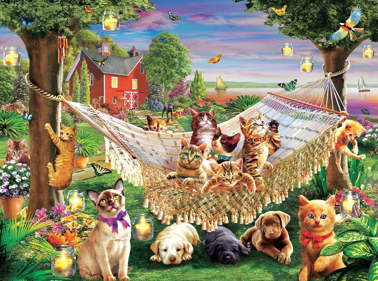 SUNSOUT INC - Kittens Puppies and Butterflies - 500 pc Jigsaw Puzzle by Artist: Adrian Chesterman - Finished Size 18" x 24" - MPN# 51830