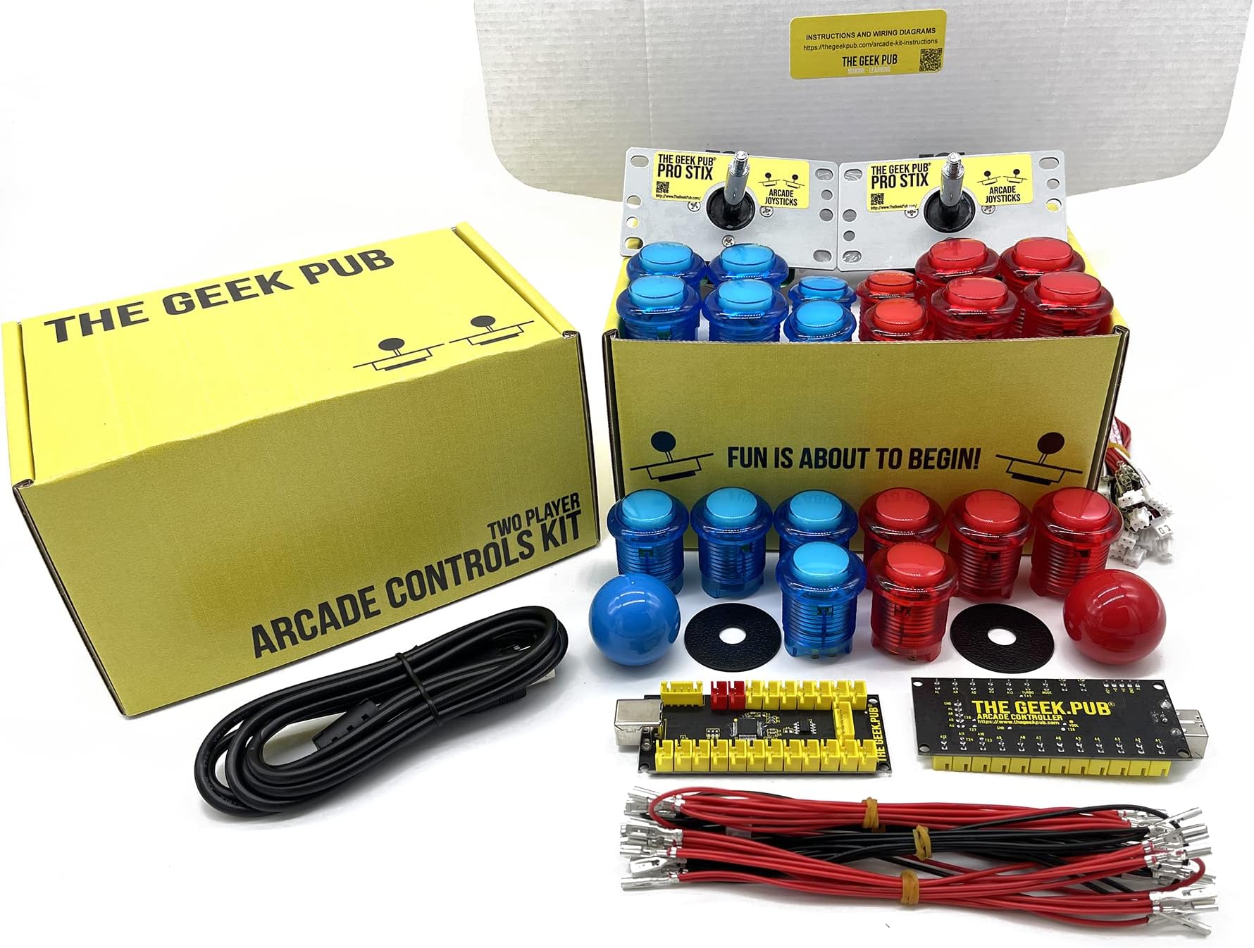 The Geek Pub Arcade Joysticks and Buttons Kit | DIY Arcade Cabinet Kit | for USB MAME PC | for Raspberry Pi RetroPie | LED Backlit Buttons | USB Encoder